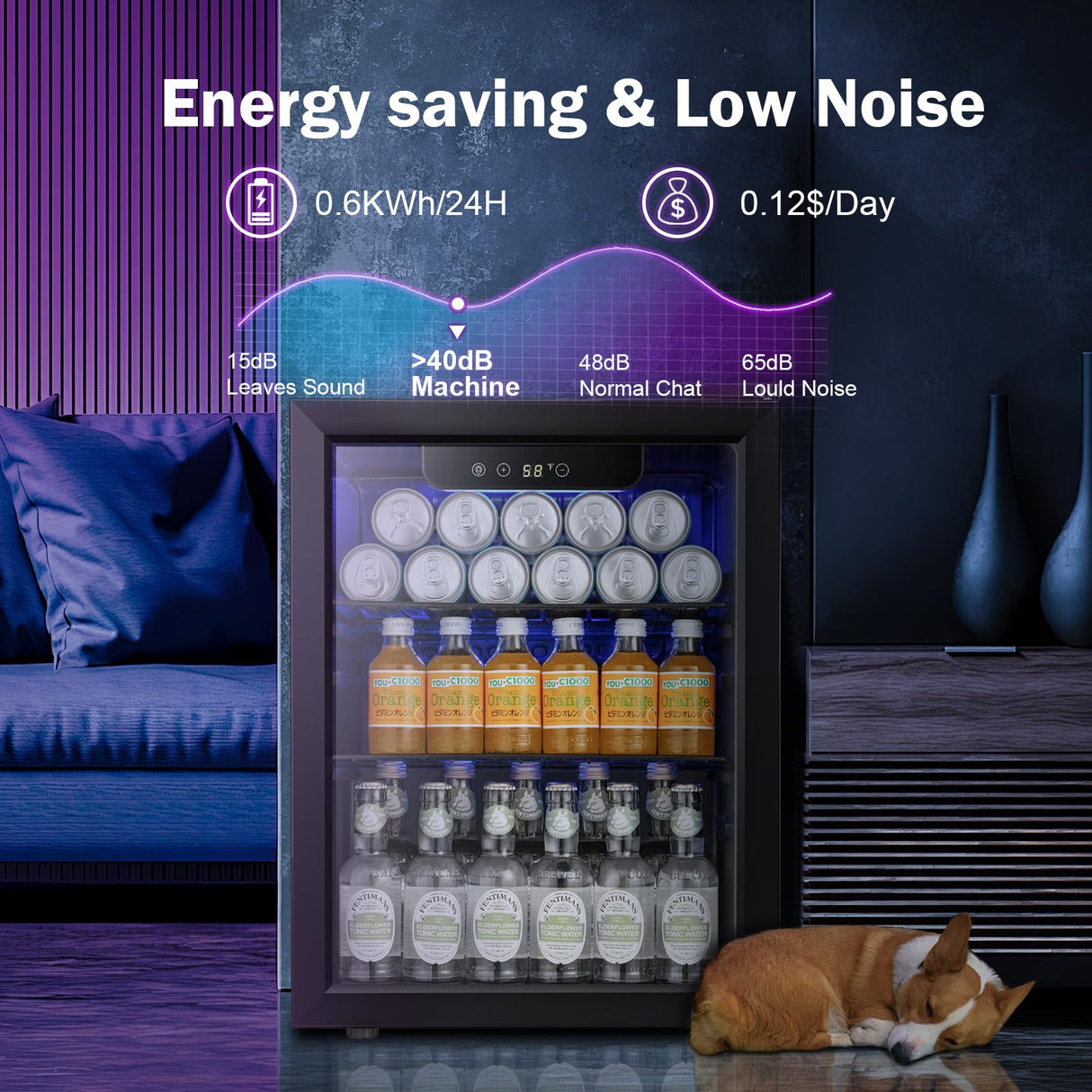 LHRIVER Beverage Refrigerator and Cooler, 68 Can/16 Bottle Mini Fridge with Glass Door, Small Mini Drink Fridge with Adjustable Shelves for Soda Beer or Wine, Perfect for Home/Bar/Office LHRIVER