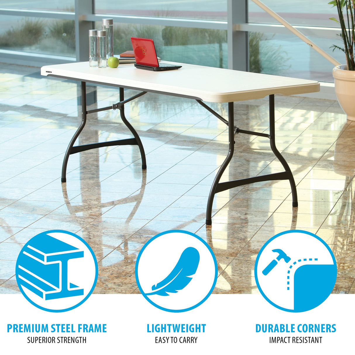 Lifetime 80306 Commercial Stackable Folding Table, 6', White Lifetime