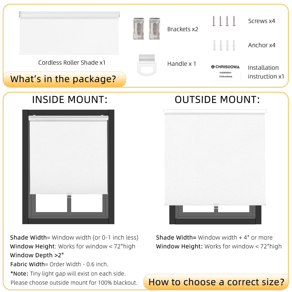 ChrisDowa Cordless Blackout Roller Shades for Windows, Thermal Insulated UV Protection Pull Down Shades, Total Blackout Window Blinds for Home, Office, Bedroom, Door (35" W x 72" H, White) ChrisDowa