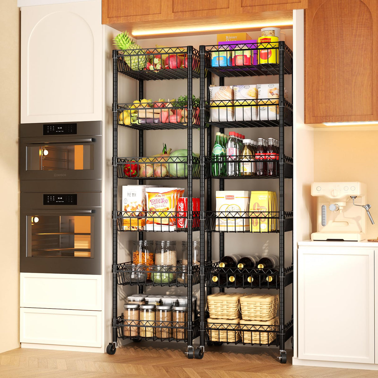 SINGAYE 6 Tier Shelf Wire Rack Shelving with Wheels Metal Storage Shelves Adjustable Closet Bathroom Organizers Baskets Pantry Kitchen Garage Laundry Room 13.5" D x 13.5" W x 63" H Black SINGAYE