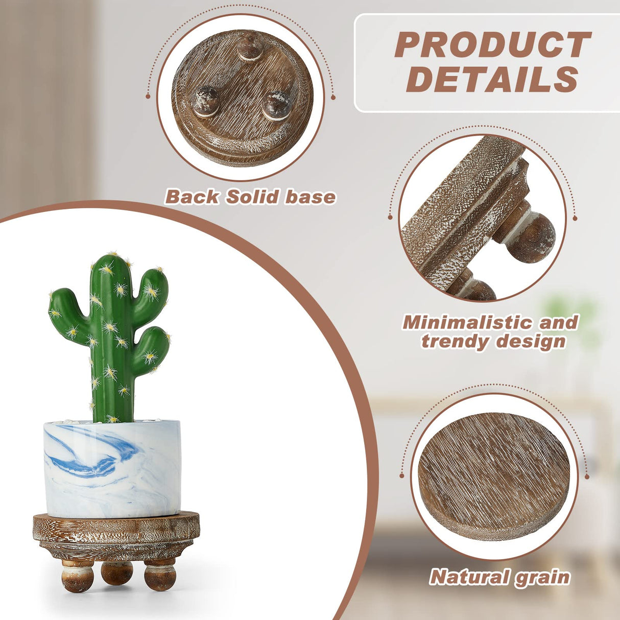 Set of 4 Mini Wood Risers for Decor Round Wooden Riser Small Wooden Stool Display Decorative Riser Stand Farmhouse Risers Rustic Wood Pedestal Stand for Plant Pot Tiered Tray Cake Food Home (Brown) Yalikop