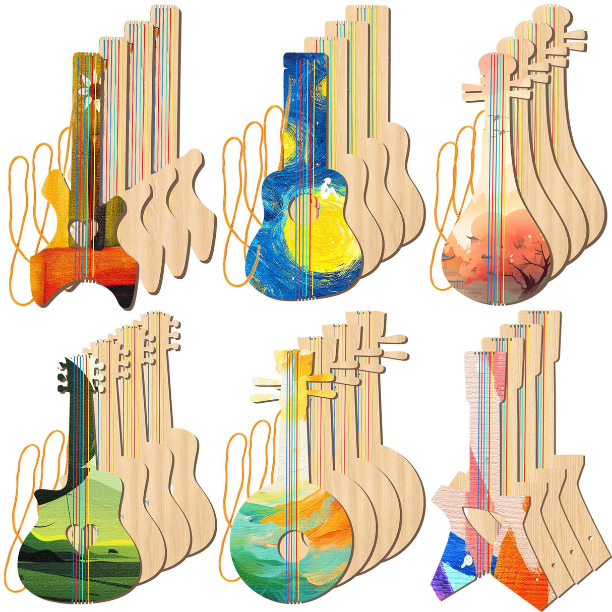 Syhood 24 Pcs DIY Wood Guitar Cutouts for Kids, 12.4 x 6.5 Inches Wood Guitars Cutouts for Boys Girls, Bamboo Musical Instrument for Painting, Suitable for Crafts Class, Birthday Party, Theme Party Syhood