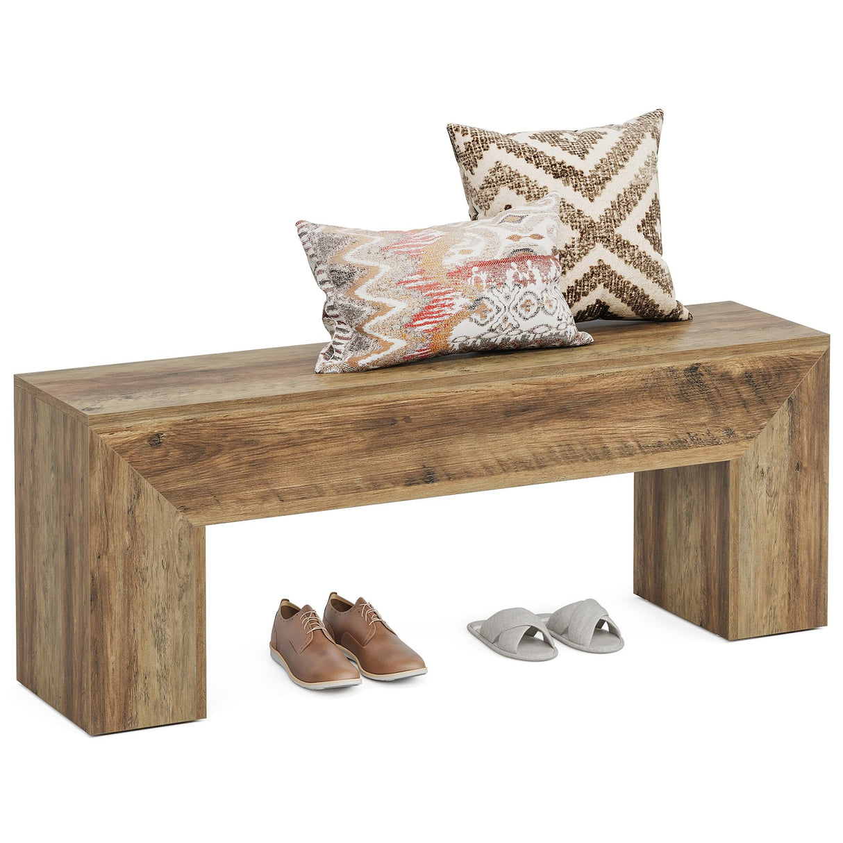 Tribesigns 47'' Wooden Entryway Bench, Farmhouse Entry Bench Seat, Indoor End of Bed Bench with Storage Capability for Living Room, Bedroom, Hallway, Easy Assembly, Oak Brown Tribesigns