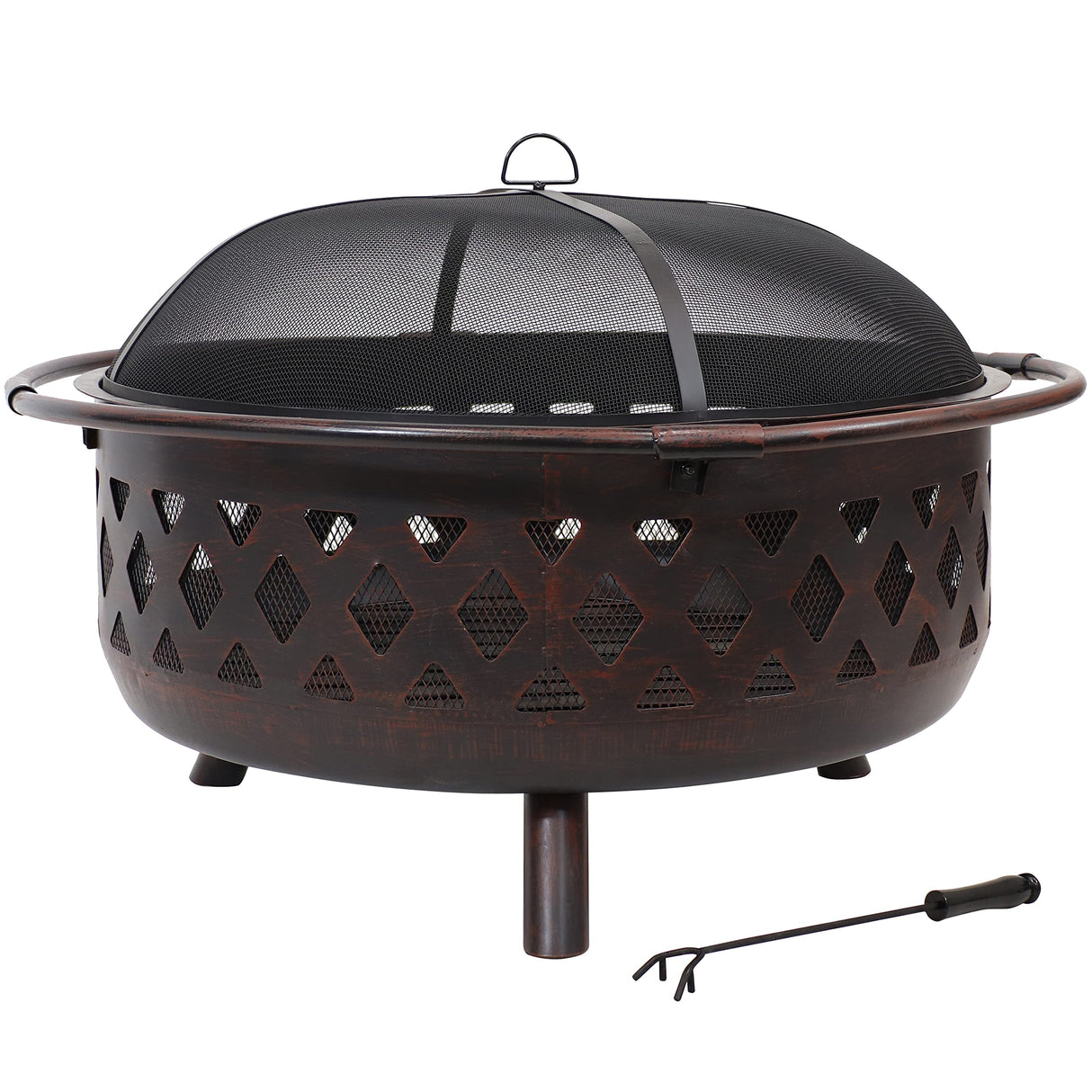 Sunnydaze 36-Inch Bronze Crossweave Wood-Burning Fire Pit - Includes Spark Screen, Fireplace Poker, and Round Cover Sunnydaze