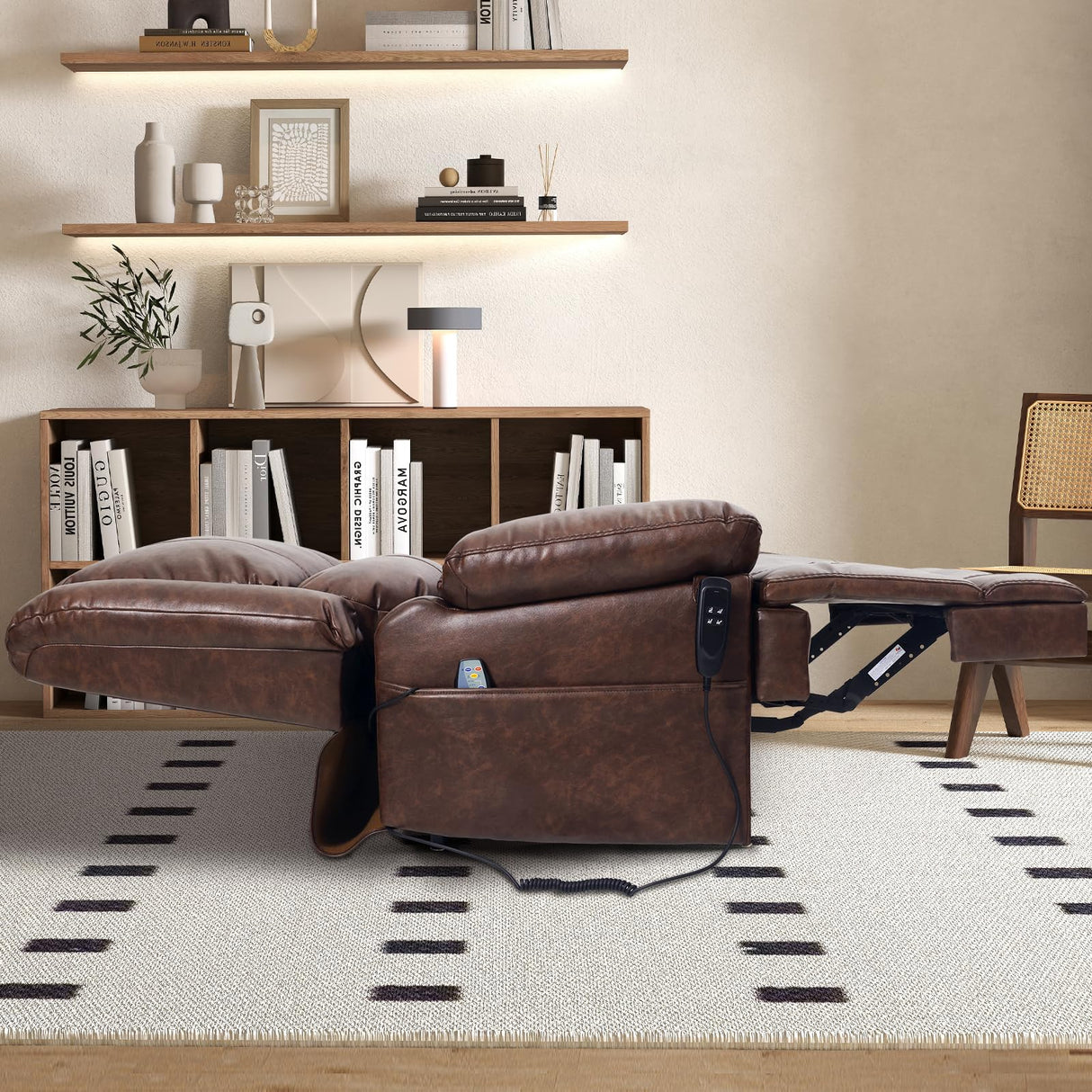 Couchus Infinite Position Dual Motor Power Lift Chair Lay Flat Sleeper Recliner Chair with Massage and Heating for Elderly, USB Ports and Remote Control,Breathable Leather (Red Brown) Couchus