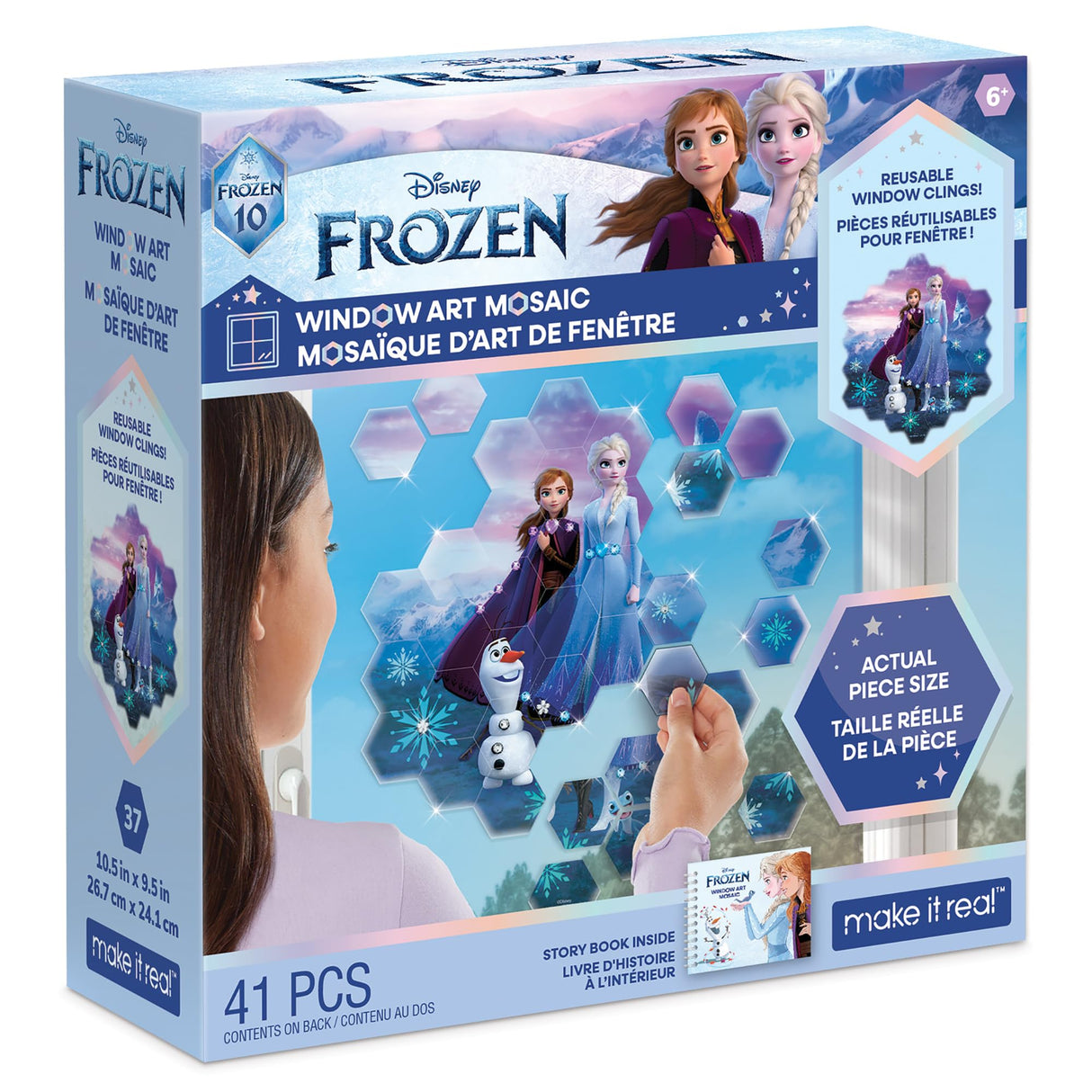 Make It Real Disney: Window Art Mosaic - Frozen - 41 pcs, Reusable Window Puzzle Clings, Creates a 10.5 x 9.5 Image, Kids Ages 6+ Make It Real