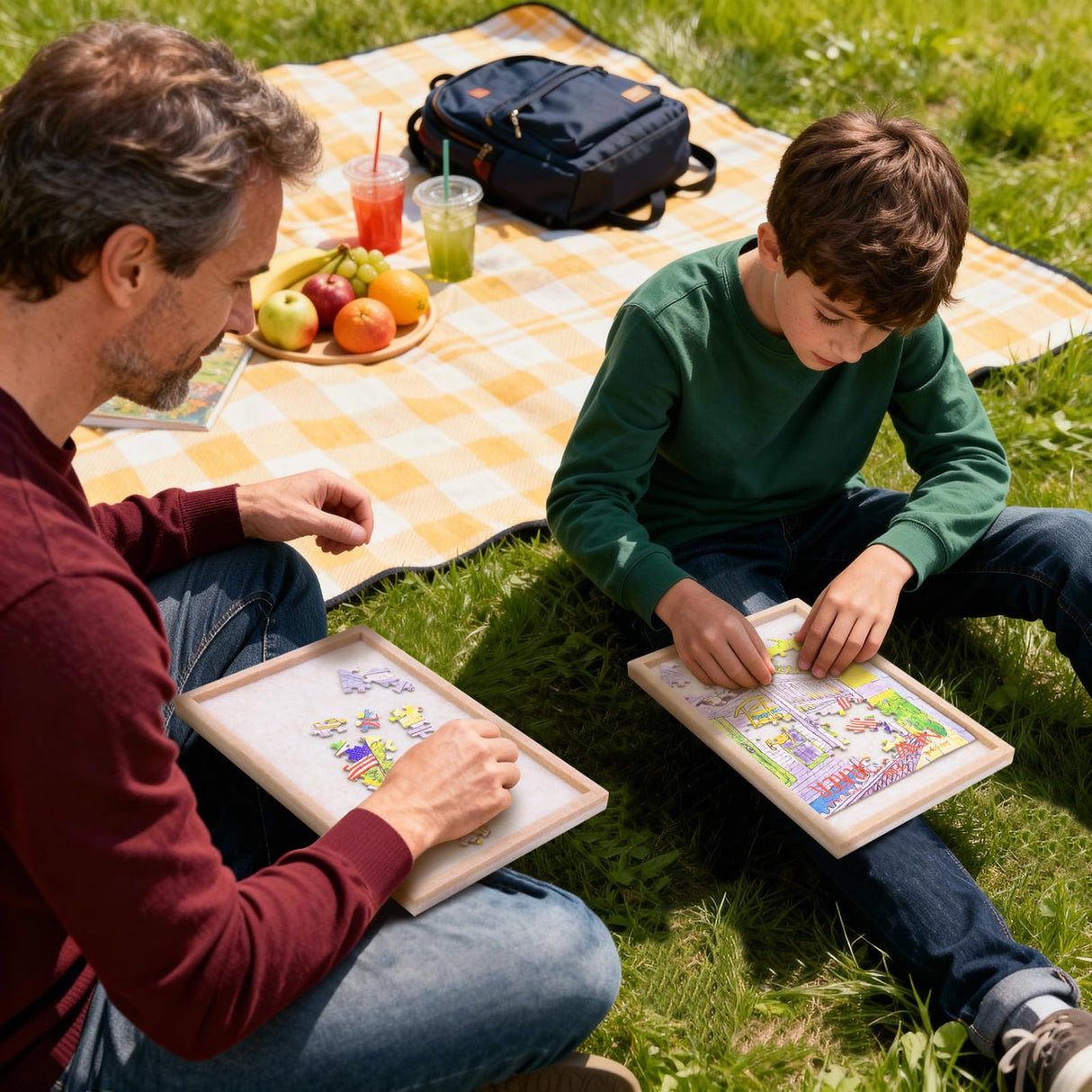 Piecevana Portable Puzzle Board 4-Pack, Small Jigsaw Puzzle Board for Mini Puzzles, 11.8" x 7.8" Lightweight Felt Puzzle Board for Travel, Outdoor Activities, Parties