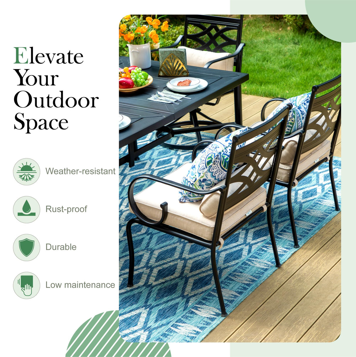 Sophia and William Outdoor Patio Dining Set for 6, Outdoor Table and Chairs, Removable Seat Cushions, 4 Fixed,2 Swivel Chairs, 59" Black Patio Dining Table Sophia & William