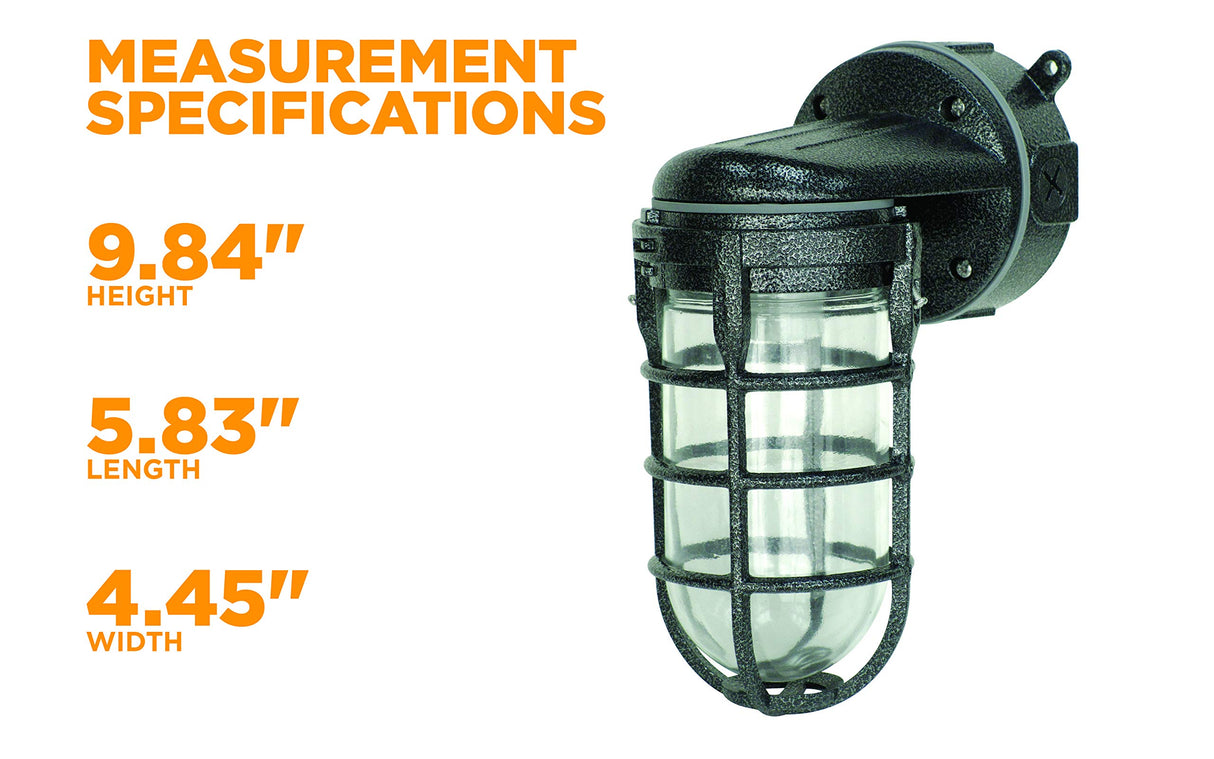 Woods L1707SVBLK Wall Mount Light in Hammered Black Finish Sturdy Die Cast Aluminum Cage; 100 Watt Incandescent; Industrial Design; Suitable for Indoor and Outdoor Use Woods