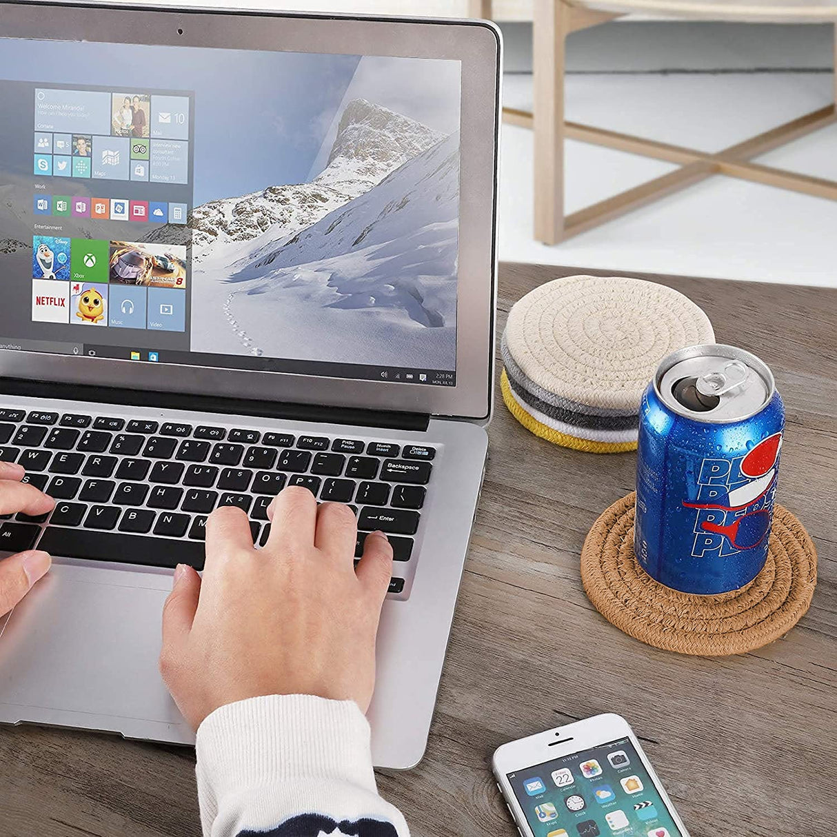 ABenkle 6 Pcs Coasters for Drinks,Super Absorbent Drink Coasters, Stylish Handmade Round Woven Coaster for Coffee Table Tabletop Protection Housewarming Gift for Home Decor - 4.3 Inches, Brown ABenkle