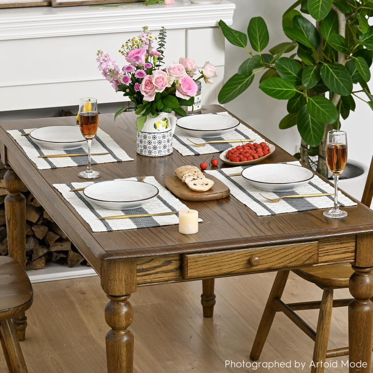 Artoid Mode Dark Grey Farmhouse Woven Rustic Placemats Set of 6,12x18 Inch Seasonal Holiday Hollow Table Mats Party Kitchen Dining Decoration Artoid Mode