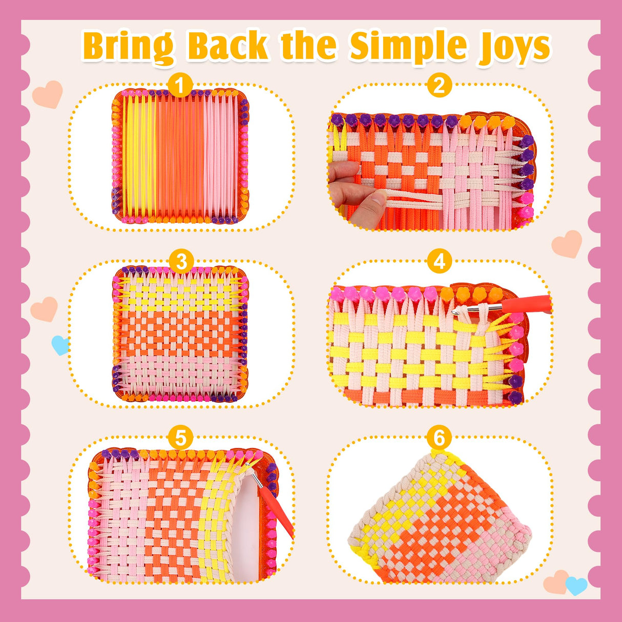 Weaving Loom Kit for Kids Ages 8-12, DIY Arts and Crafts Loom Knitting Projects Set, Ideas Birthday Gifts for Girls Toys, Crochet Kit for Beginners Potholder Tools Creative Supplies With Elastic Cord QXHOL