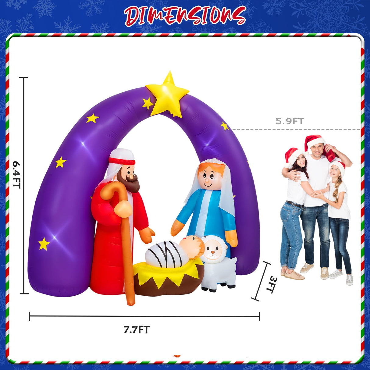 8FT FUN LITTLE TOYS 2024 Nativity Scene Christmas Inflatable with LED Lights for Outdoor Yard Decoration FUN LITTLE TOYS