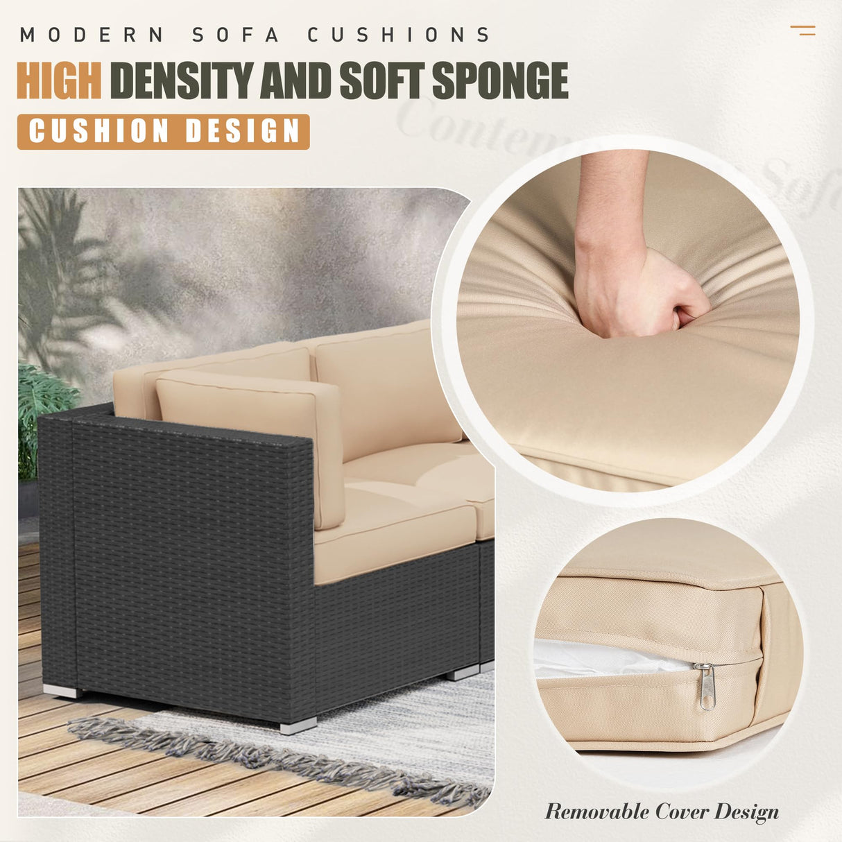 Oakmont Outdoor Replacement Cushions for Patio Furniture,Water-Resistant Cushion for Patio Conversation Set,14-Piece Cushions for 6-seat Outdoor Sectional Sofa(Light Brown) Oakcloud