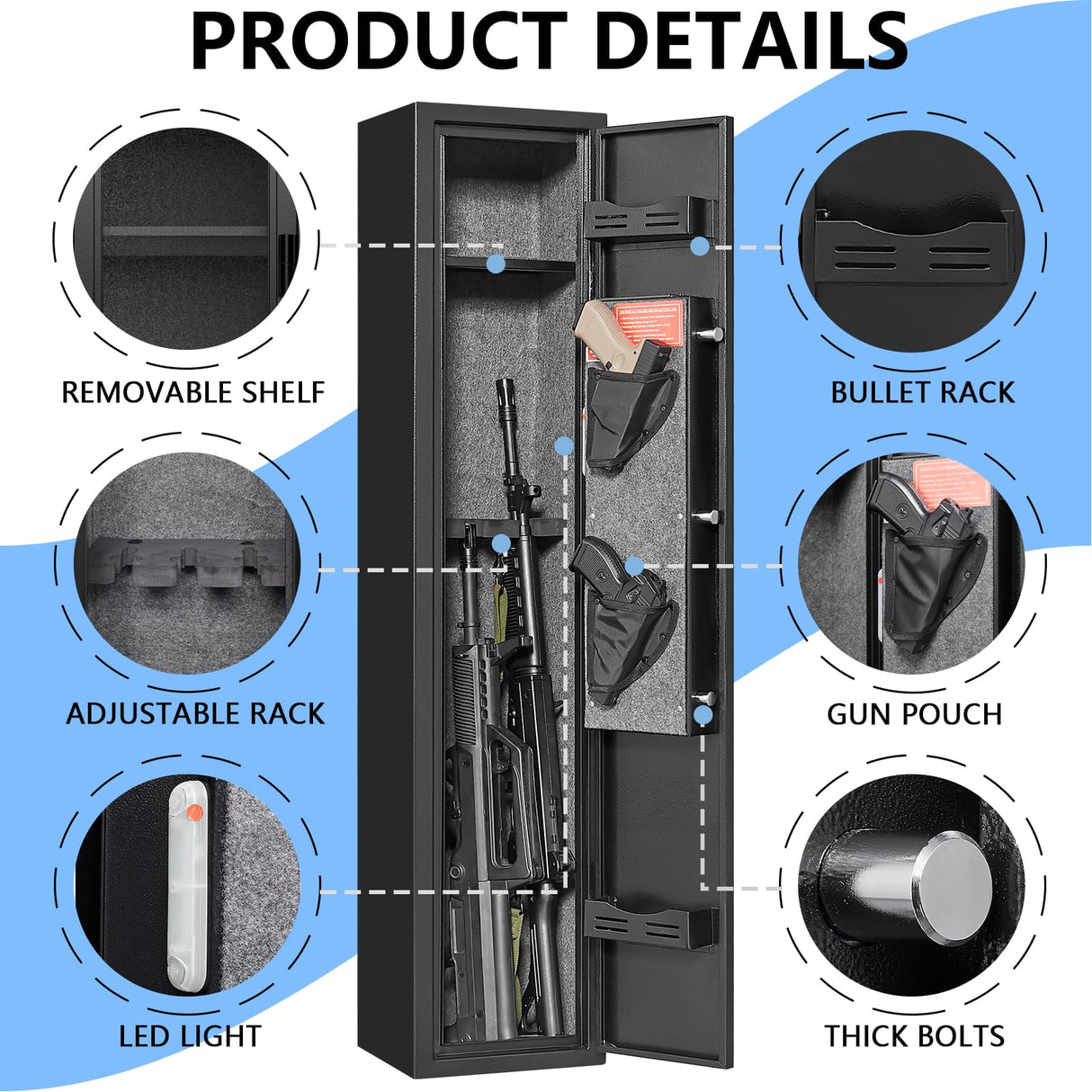 ANXINWEI Gun Safe, 2-3 Fingerprint Gun Cabinet with Anti-Theft Alarm, 180° Door Open Quick Access Biometric Rifle Safes for Home, Long Gun Safe Locker with Removable Shelf, Shotgun Safe with LED Light ANXINWEI