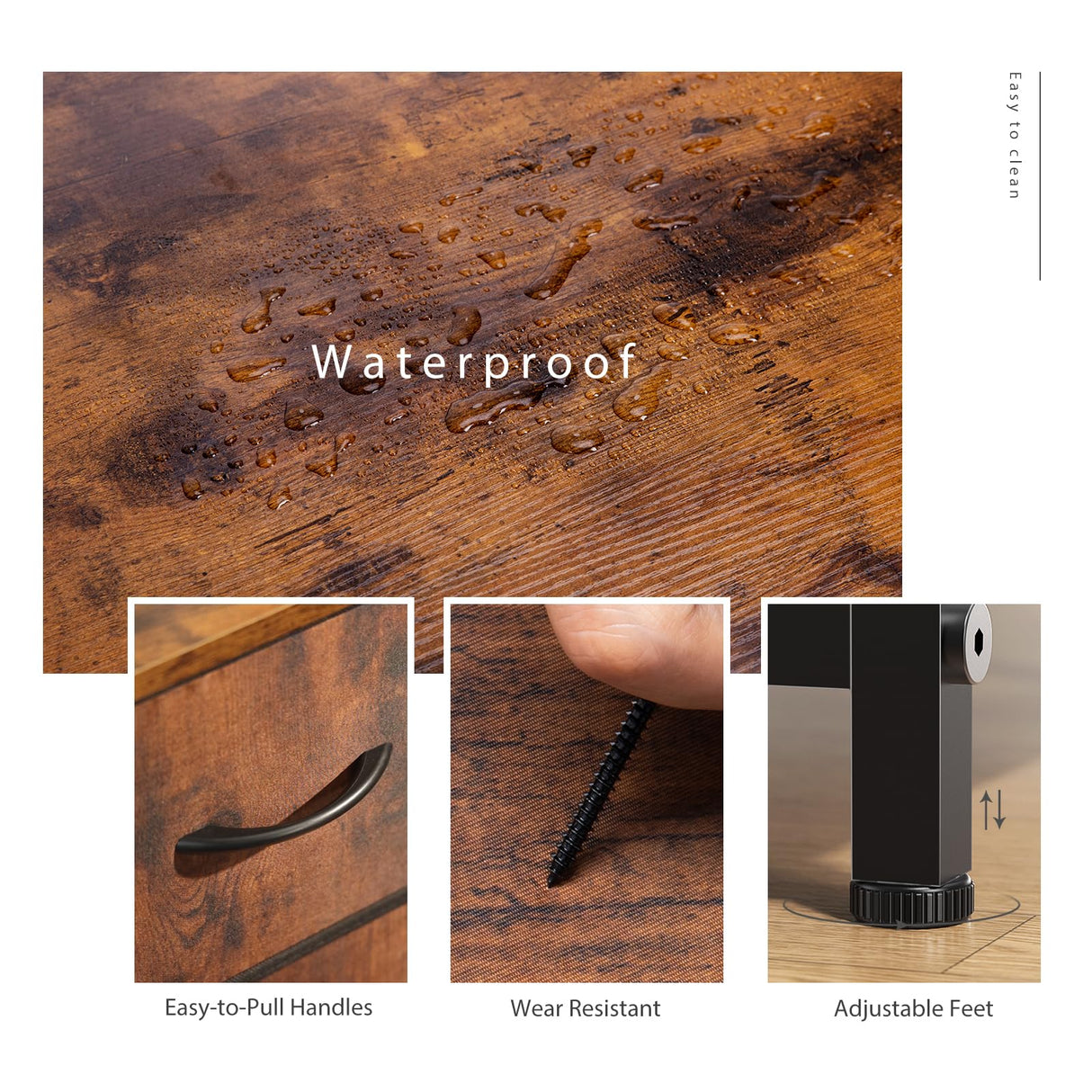 Sweetcrispy Dresser for Bedroom, Fabric Dresser with 10 Drawers, Tall Double Dresser, Chest of Drawers for Closet, Living Room, Sturdy Steel Frame, Wooden Top, Easy Pull Handle, Rustic Brown Sweetcrispy