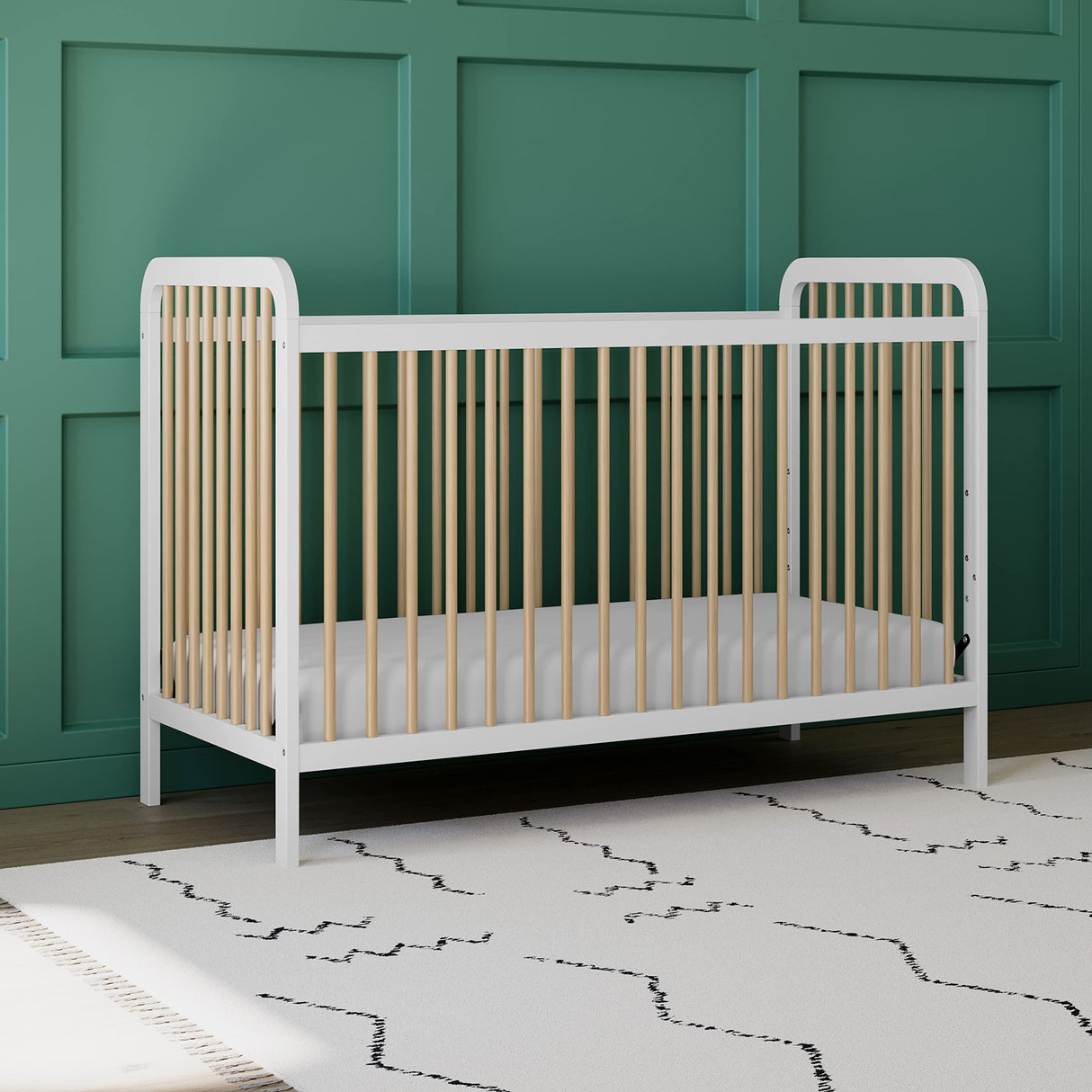 Storkcraft Pasadena 3-in-1 Convertible Crib (White with Driftwood) – GREENGUARD Gold Certified, Converts to Daybed and Toddler Bed, Fits Standard Full-Size Crib Mattress, Adjustable Mattress Height Storkcraft