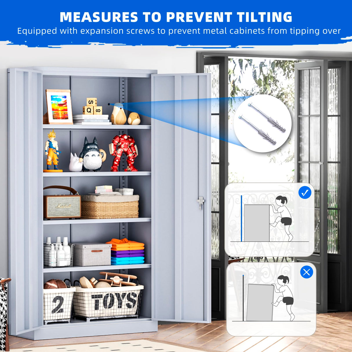 Superday Metal Storage Cabinet 71"×32"×16", Tall Storage Cabinet with 2 Doors and 4 Shelves, Large Metal Steel Utility Cabinet for Home Office, Garage, File Bathroom Pantry (Grey) Superday