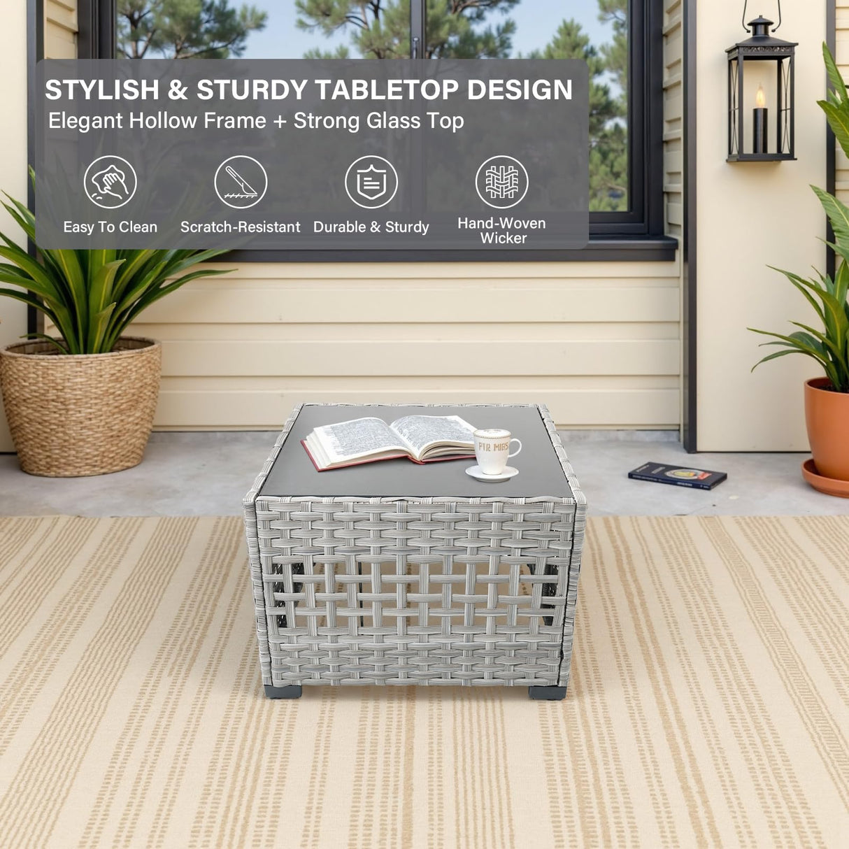 Belord 6 Piece Wicker Patio Furniture Set - 10" Wide Armrests Outdoor Sectional Couch, 5-Seater Modular Patio Conversation Set with Glass Coffee Table for Deck Backyard Sunroom Belord