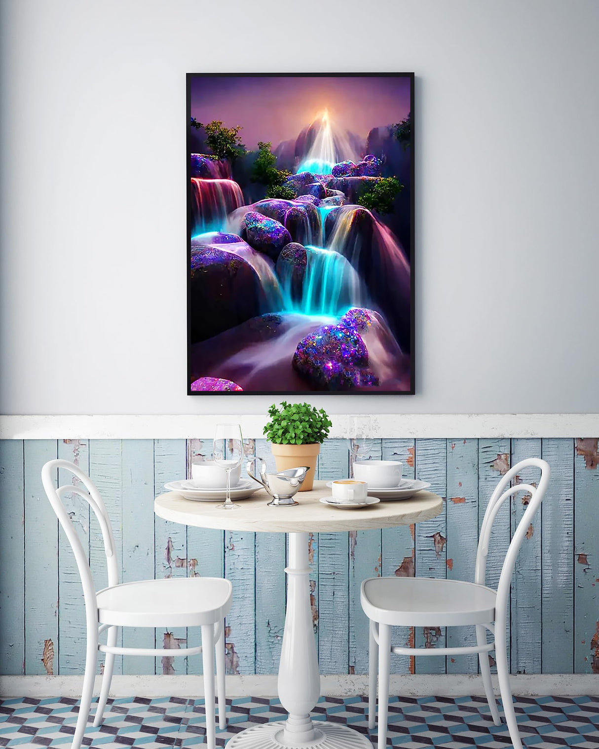 KINPLUB 5D Diamond Painting Kits for Adults, Moonlight Waterfall Diamond Art Kits, DIY Full Drill Night Moon Landscape Paint with Round Diamond Dots, Fantasy Home Wall Decor 12 x 16 Inch KINPLUB