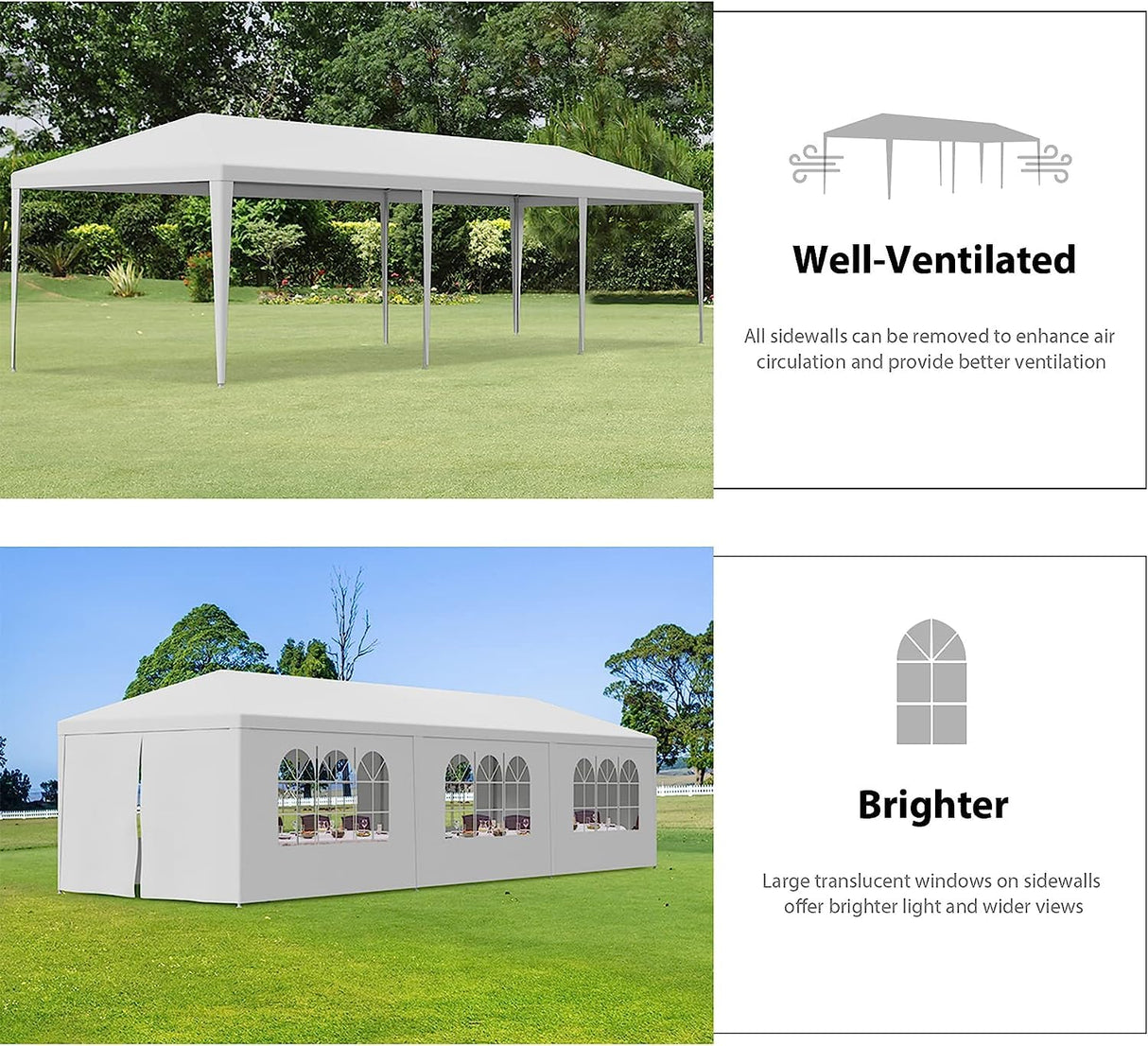 Generic Party Tent 10'x30' Patio Tent Outdoor Canopy Shelter with 8 Removable Side Walls (10' x 30' with 8 Side Walls) White Ge-726 WoodArtSupply