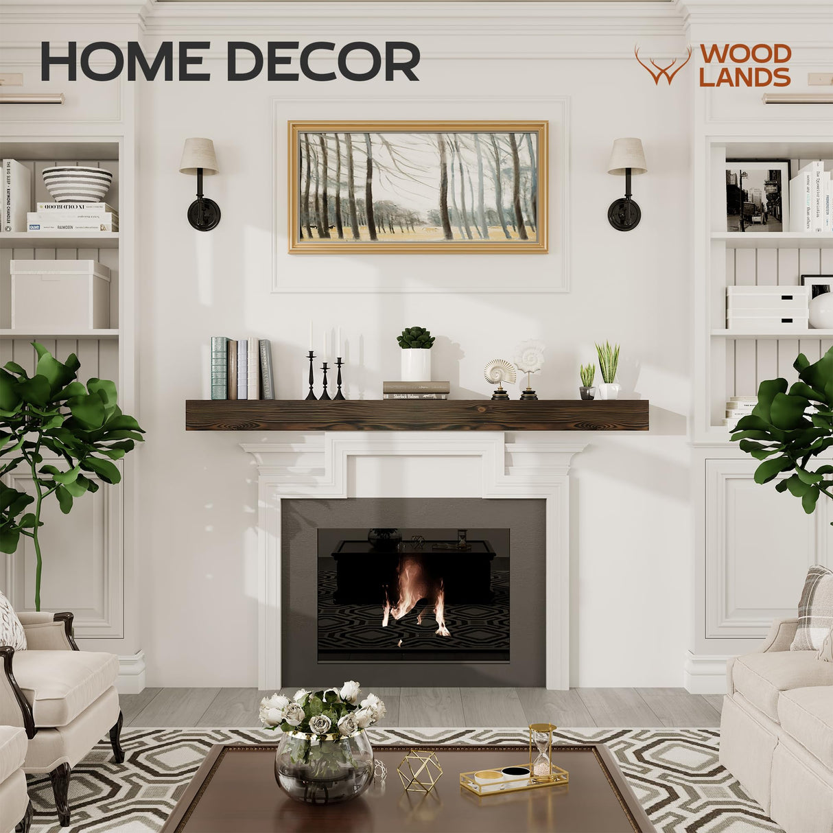 Woodlands-USA 72 Floating Fireplace Mantel Wood Shelf, Handcrafted Mantels For Over Fireplace, 72 Inches Farmhouse Wall Mounted Mantle Shelf, Wooden Fireplace Mantel Shelves, 72 Inch Rustic Brown X8X3 WOODLANDS USA