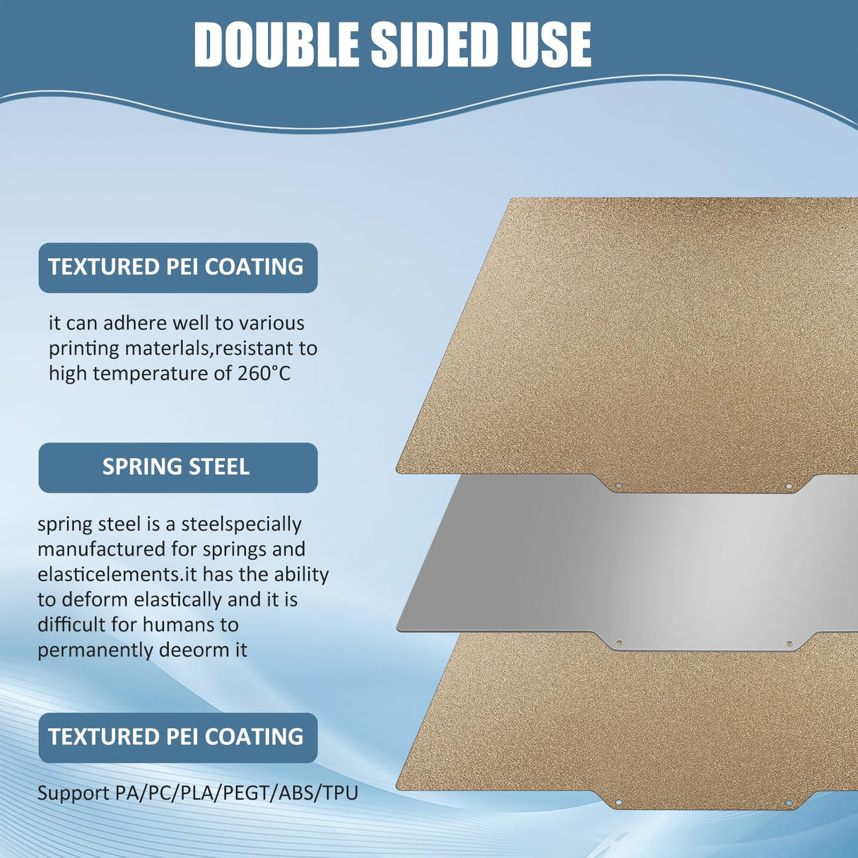 CCTREE Double Sided Textured PEI Sheet for QIDI X-PLUS3, PEI Spring Steel Build Plate Flexible Print Bed Removable Surface Platform for QIDI X-PLUS3, Crealty Ender 7 3D Printers, 280 * 280mm CCTREE