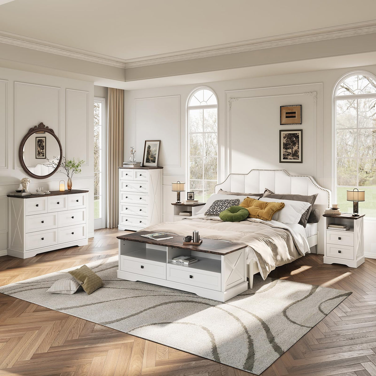 FFBCFDK Farmhouse 6 Drawers Dresser Chests for Bedroom, White 6 Chest of Drawers, Wood Dressers Organizer for Closet, Modern Storage Organizer Cabinet for Bedroom,Living Room,Hallway & Entryway FFBCFDK