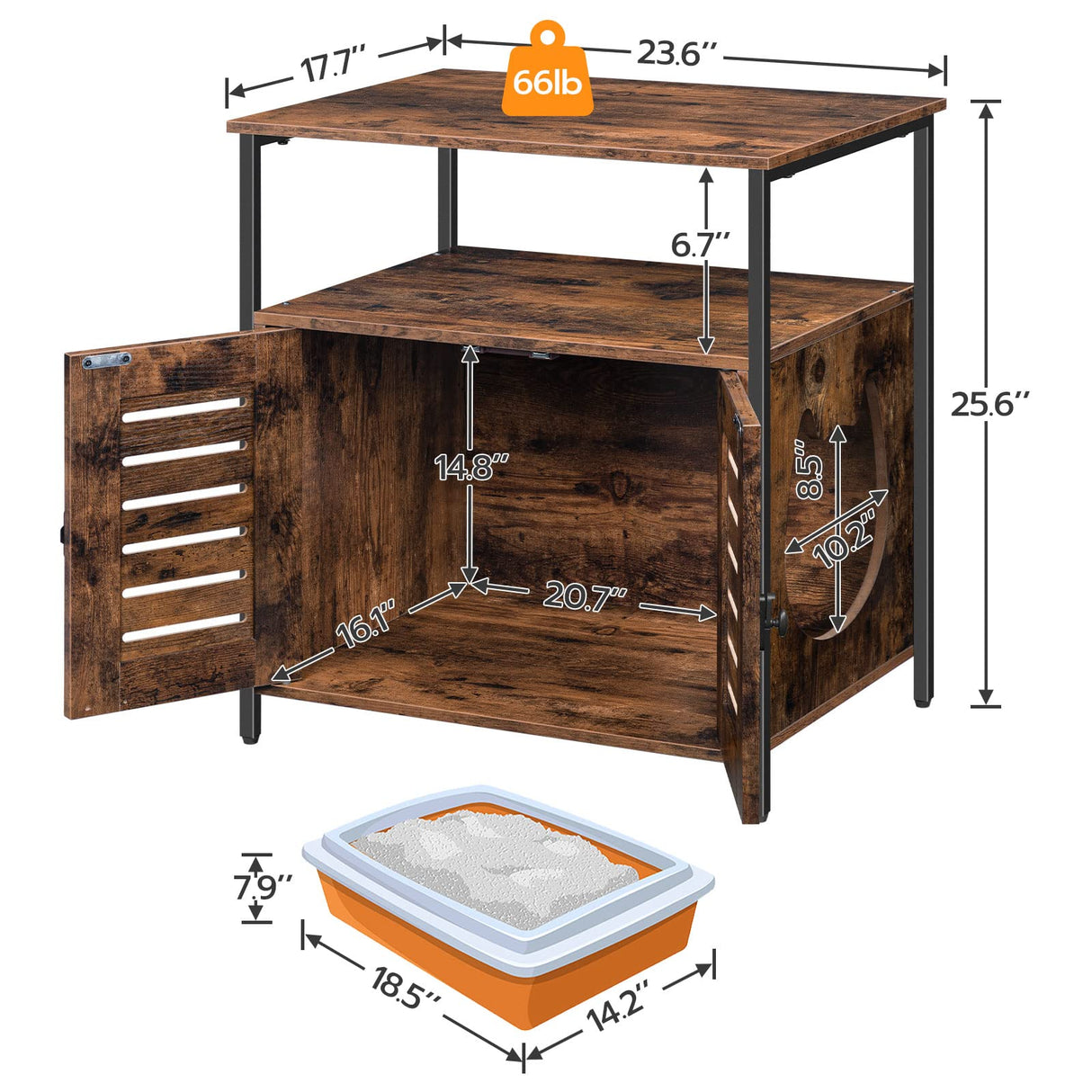 HOOBRO Cat Litter Box Enclosure, Louvered Hidden Cat Litter Box, Enclosed Cat Litter Box Furniture with Extra Storage Space, Side Table, Nightstand, Multifunctional, Rustic Brown BF66MW01 HOOBRO
