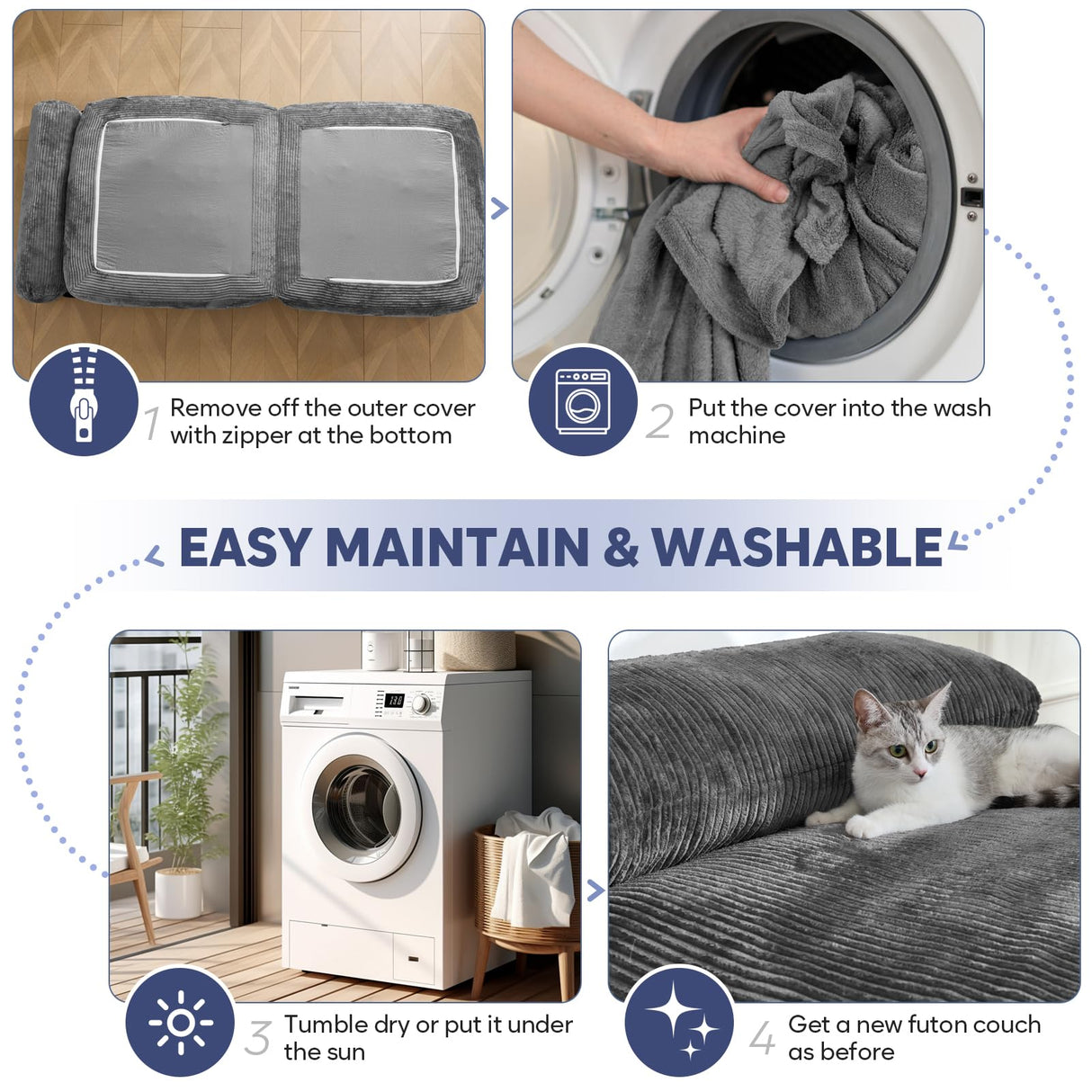 SHOUREN Folding Sofa Bed,Convertible Sleeper Chair Bed with Pillow,Foldable Futon Couch Mattress with Back Support,Portable Lazy Floor Sofa Lounger, Dark Grey, Single SHOUREN