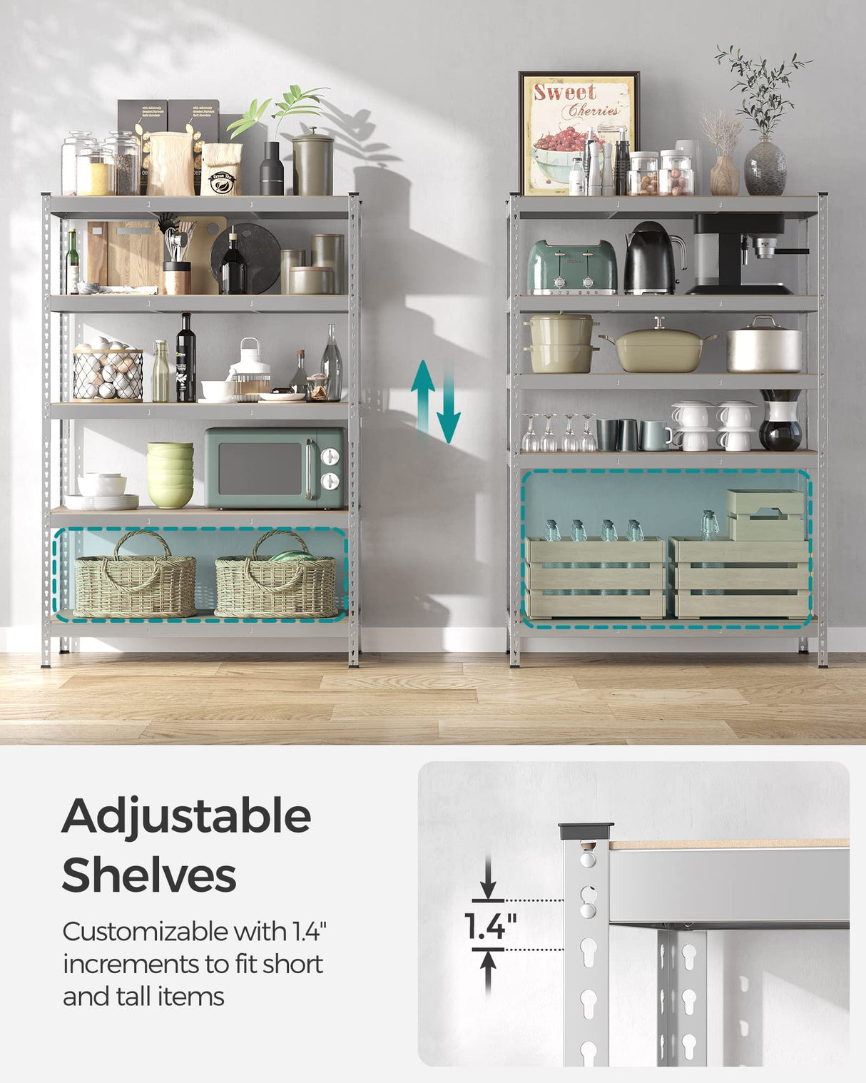 SONGMICS 5-Tier Storage Shelves, Set of 2 Garage Storage, Boltless Assembly, Adjustable Shelving Units, 23.6 x 47.2 x 70.9 Inches, Load 1929 lb Each, Shed Warehouse Basement, Silver UGLR600E02 SONGMICS