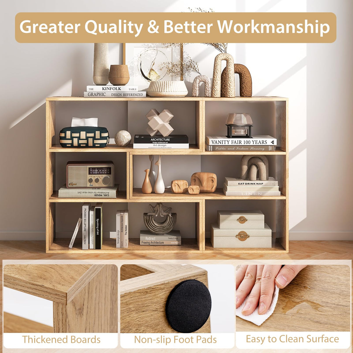 Tangkula 6 Cubes Bookcase, 2-Piece Separable Floor Standing Open Horizontal Bookshelf, Multifunctional Display Storage Shelf for Living Room Study Office (Natural, 6-Cube) Tangkula