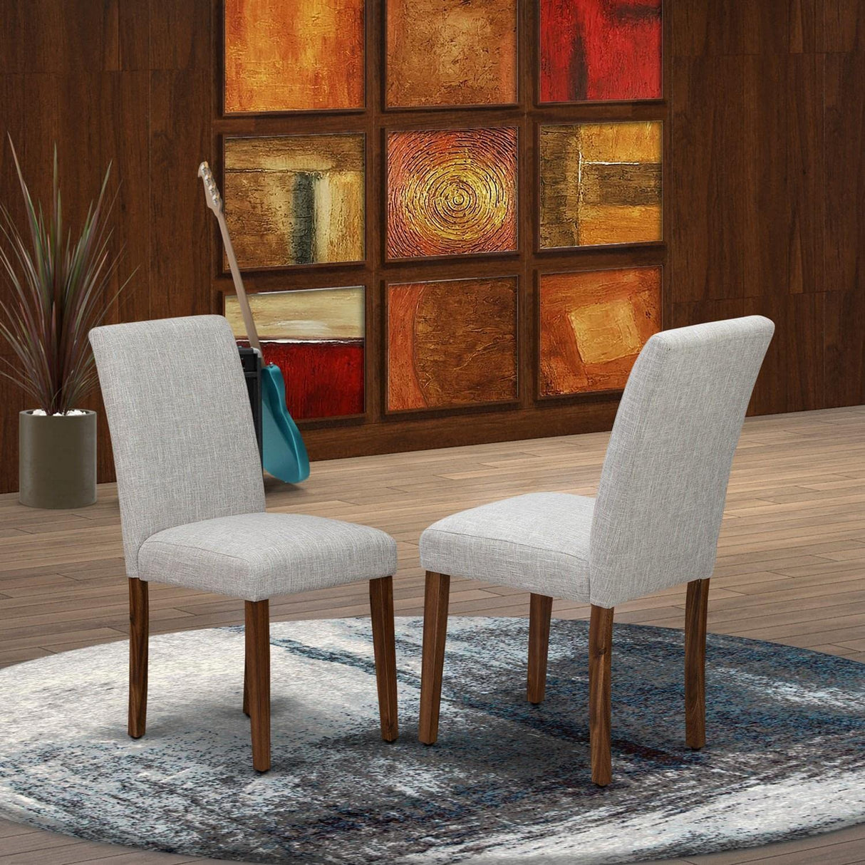 East West Furniture ABPNT35 Abbott Classic Parson Chairs - Doeskin Linen Fabric Padded Dining Chairs, Set of 2, Natural East West Furniture