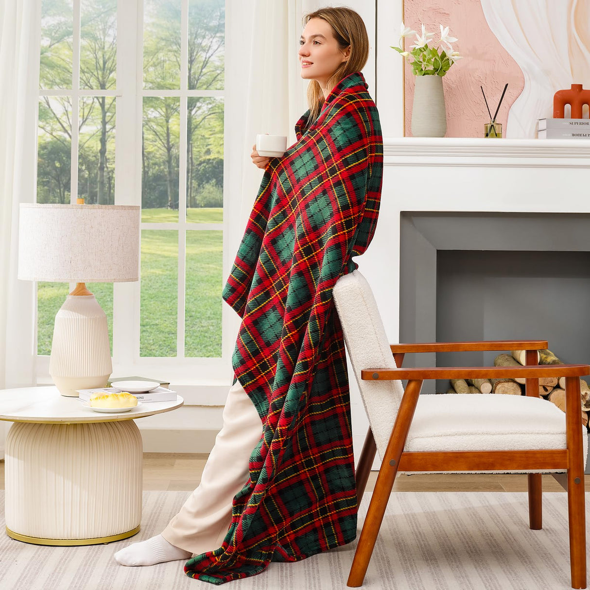 Touchat Fleece Throw Blankets, Buffalo Plaid Throw Blanket for Couch Sofa Bed, Soft Warm Fuzzy Cozy Plush Checkered Blanket, Lightweight Farmhouse Decor (Red and Green Plaid, 50“ x60”) Touchat