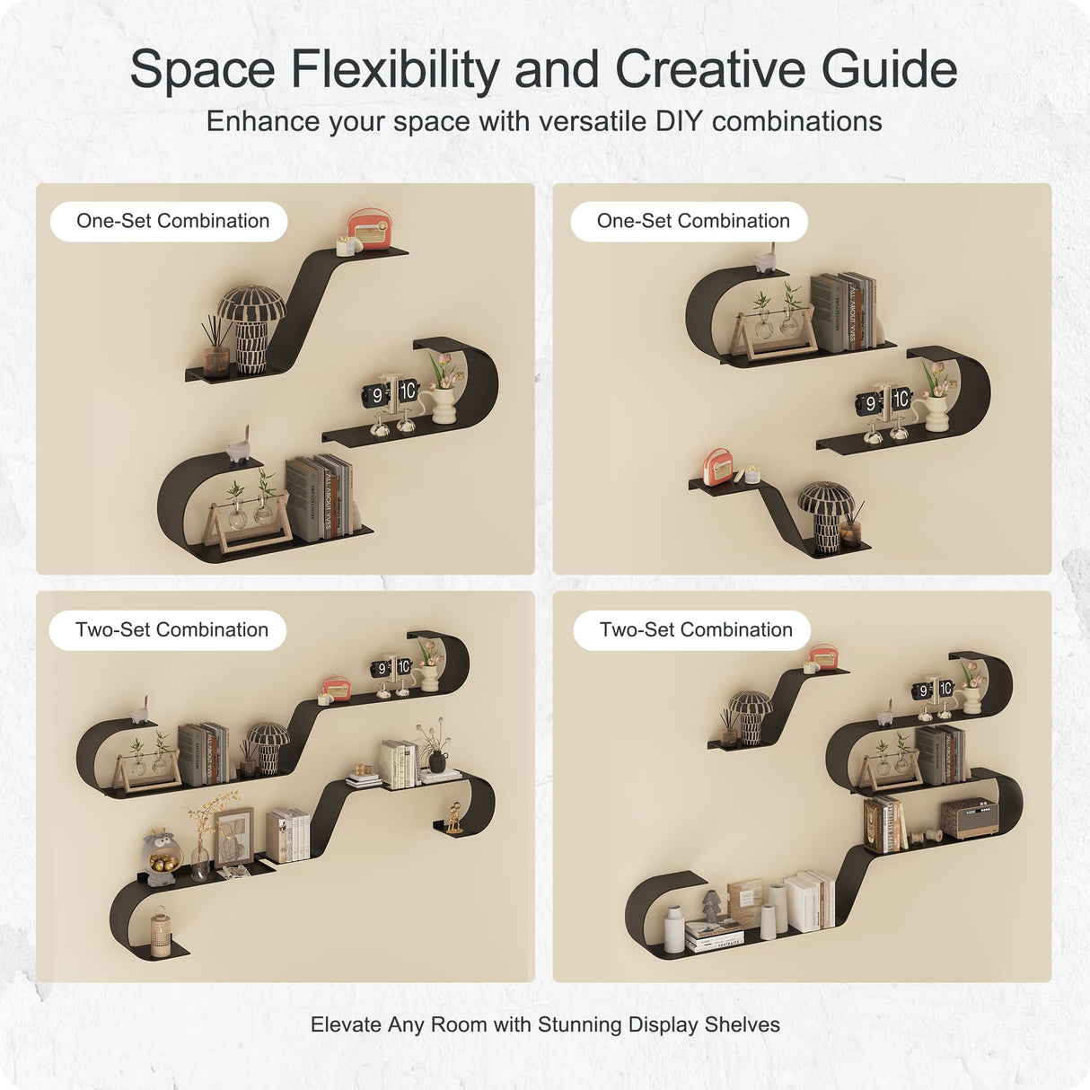 BUTUNITA Black Floating Shelves Set of 3, Black Metal Decor, Unique Mounted Floating Shelf, Modern Long Wall Shelf, Large Wall Shelves for Bedroom, Bathroom, Living Room BUTUNITA