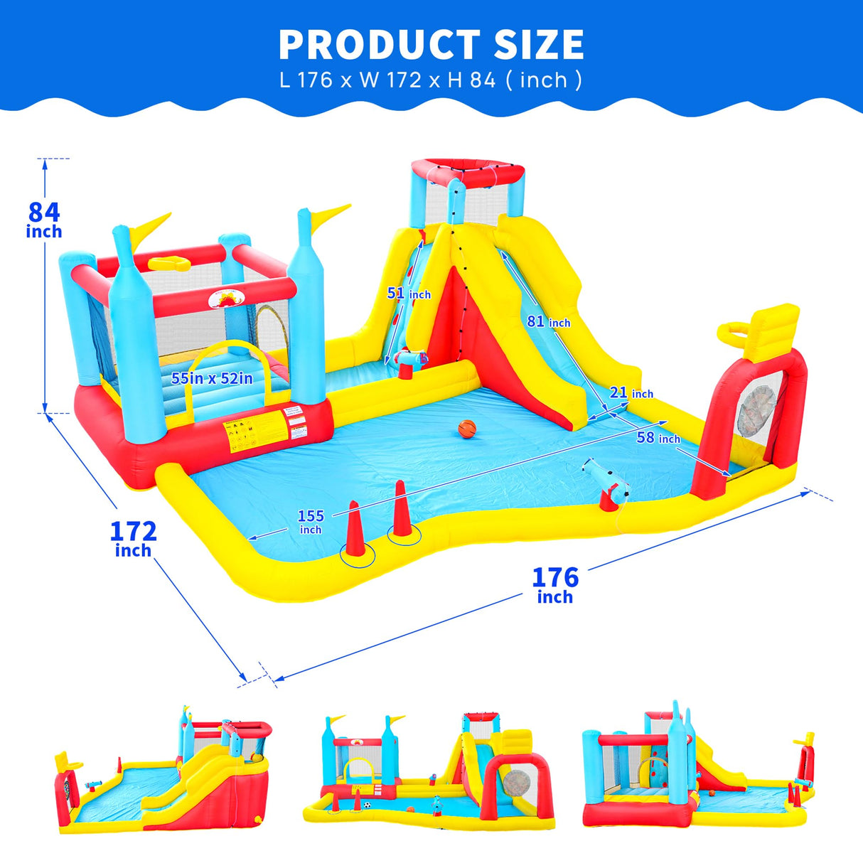 WELLFUNTIME Inflatable Water Slides Park with Blower, Bouncy Castle with Climbing Wall, Dual Water Cannons, Dual Basketball Hoops, Dartboard, Ring Toss, Deep Pool WELLFUNTIME