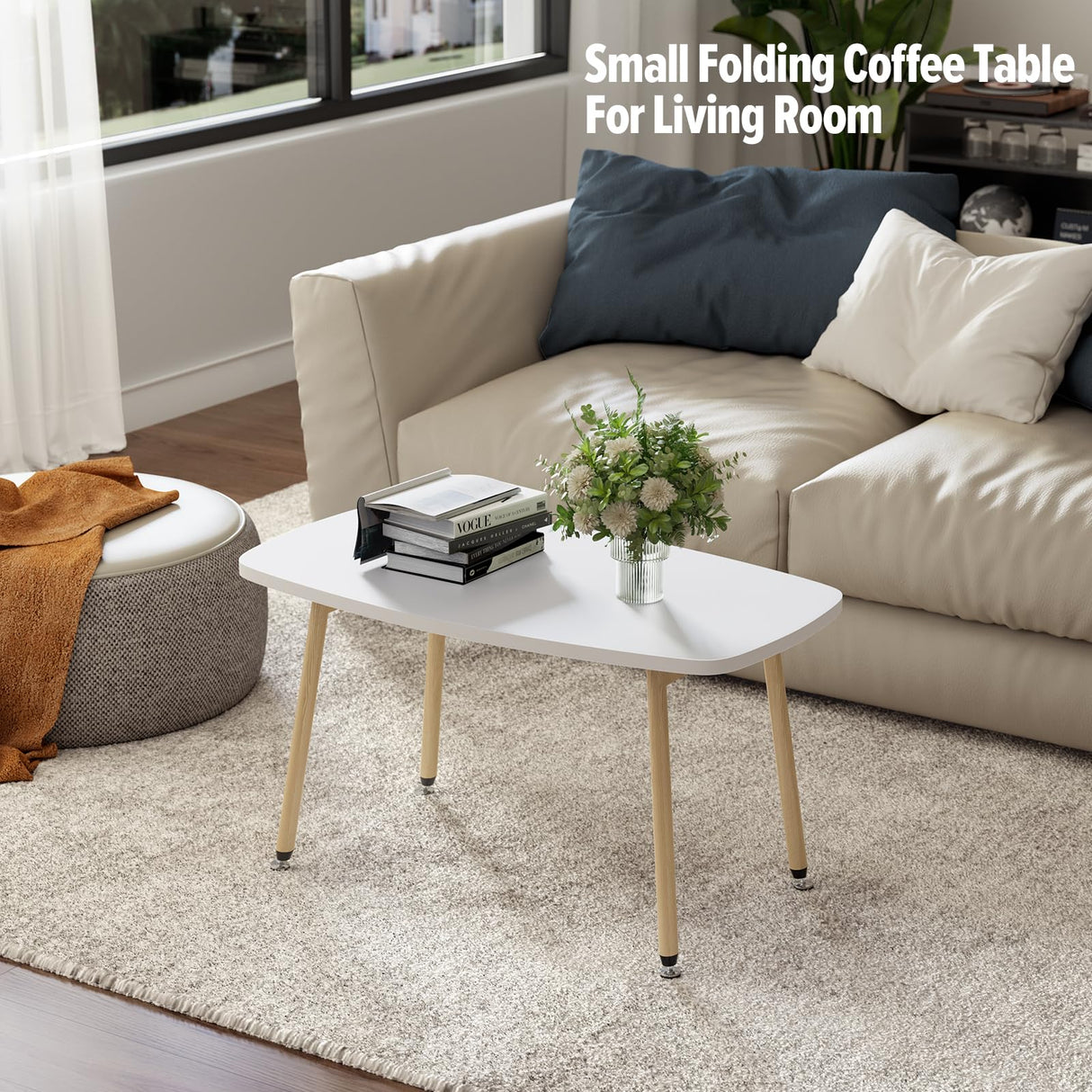 WOHOMO Folding Coffee Table White Small Coffee Tables for Living Room Portable Simple Modern Center Table for Small Spaces, No Assembly, 31.5 * 15.7 * 17.7IN, White Htp WOHOMO