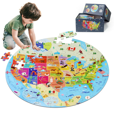 DIGOBAY United States Puzzle 70 Pieces USA Map Floor Jigsaw Puzzles for Kids Ages 4-10, Jumbo Round US Geography Puzzle 50 States with Capitals Educational Learning Toys for Boy or Girl