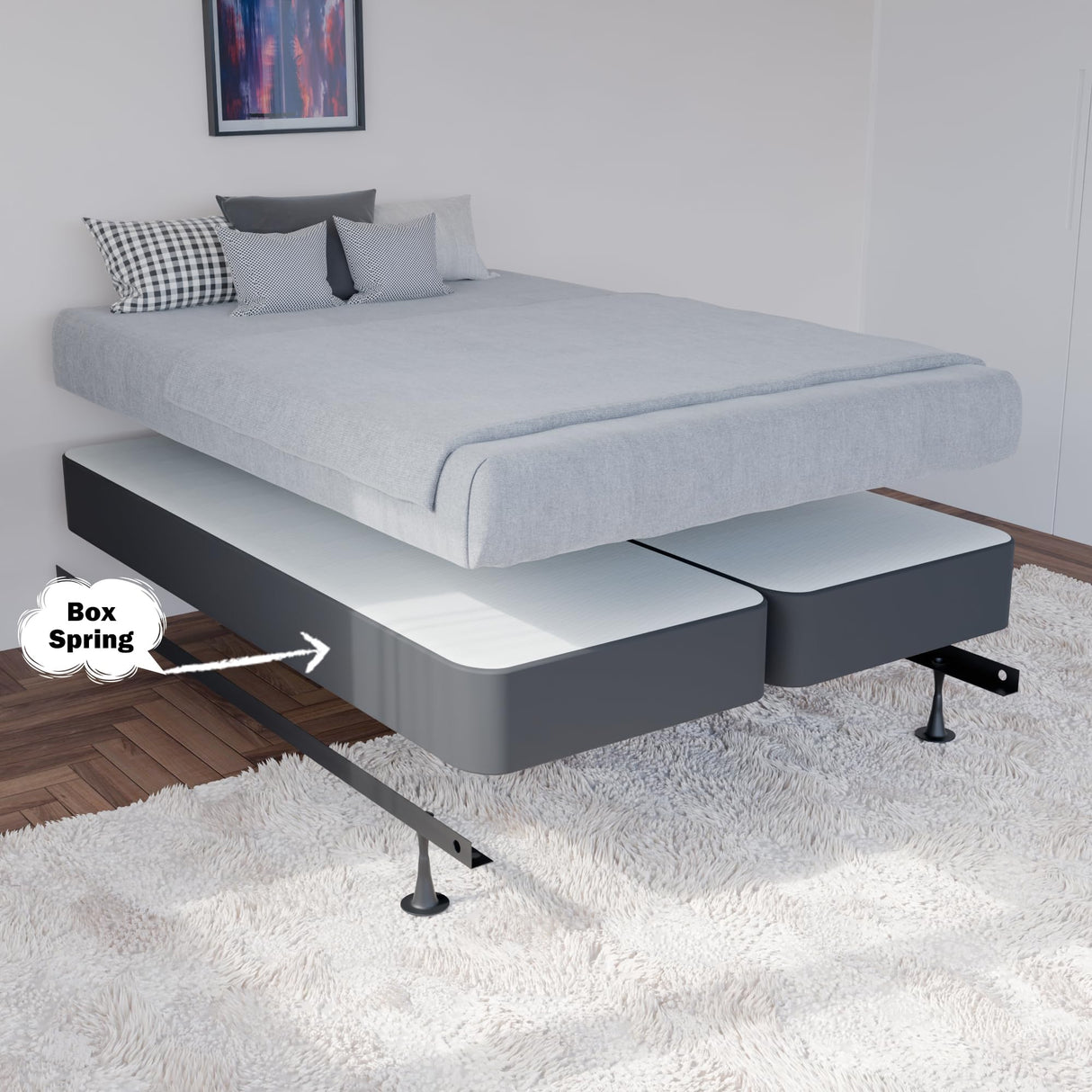 Greaton, 4-Inch Sturdy Wood Box Spring for Mattress Support - Durable and Fully Assembled, Natural Wood Foundation for King, Black Greaton