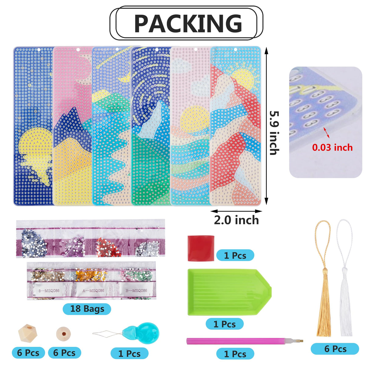 SWATOM 6 Pcs 5D Diamond Painting Bookmarks Sun & Moon Nature Acrylic Diamond Art Bookmark with DIY Painting Kits Tassels & Wood Beads Pendant Rhinestone Bookmarks SWATOM