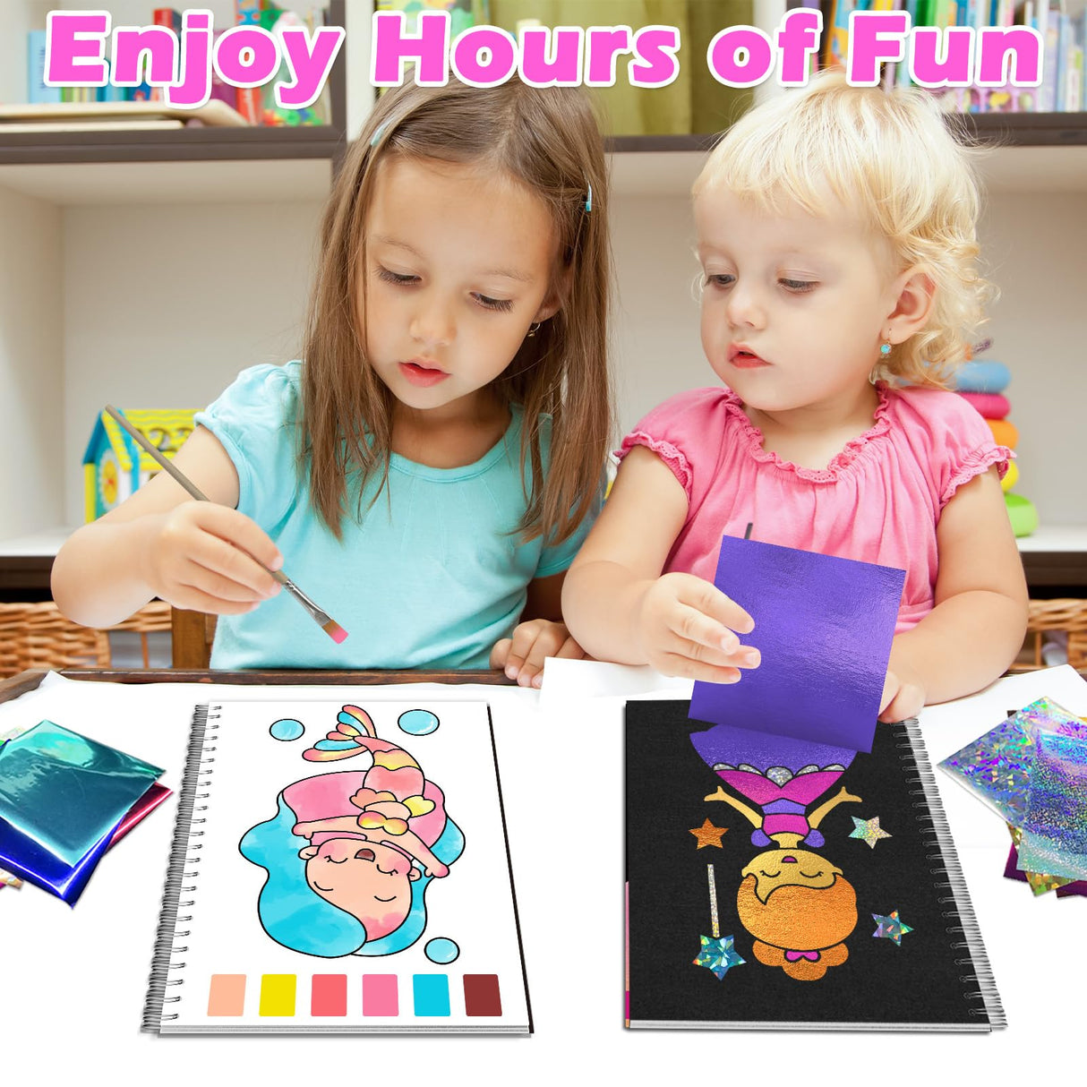 SOOVSY Foil Art Fun & Craft Activity Toys Kit, Foil Animals Crafts Children Fun DIY Creative Toy of The Year, No Mess Art Kits for Kids, Gift for Boys Girls Ages 4, 5, 6, 7, 8, 9 (Princess&Coloring) SOOVSY