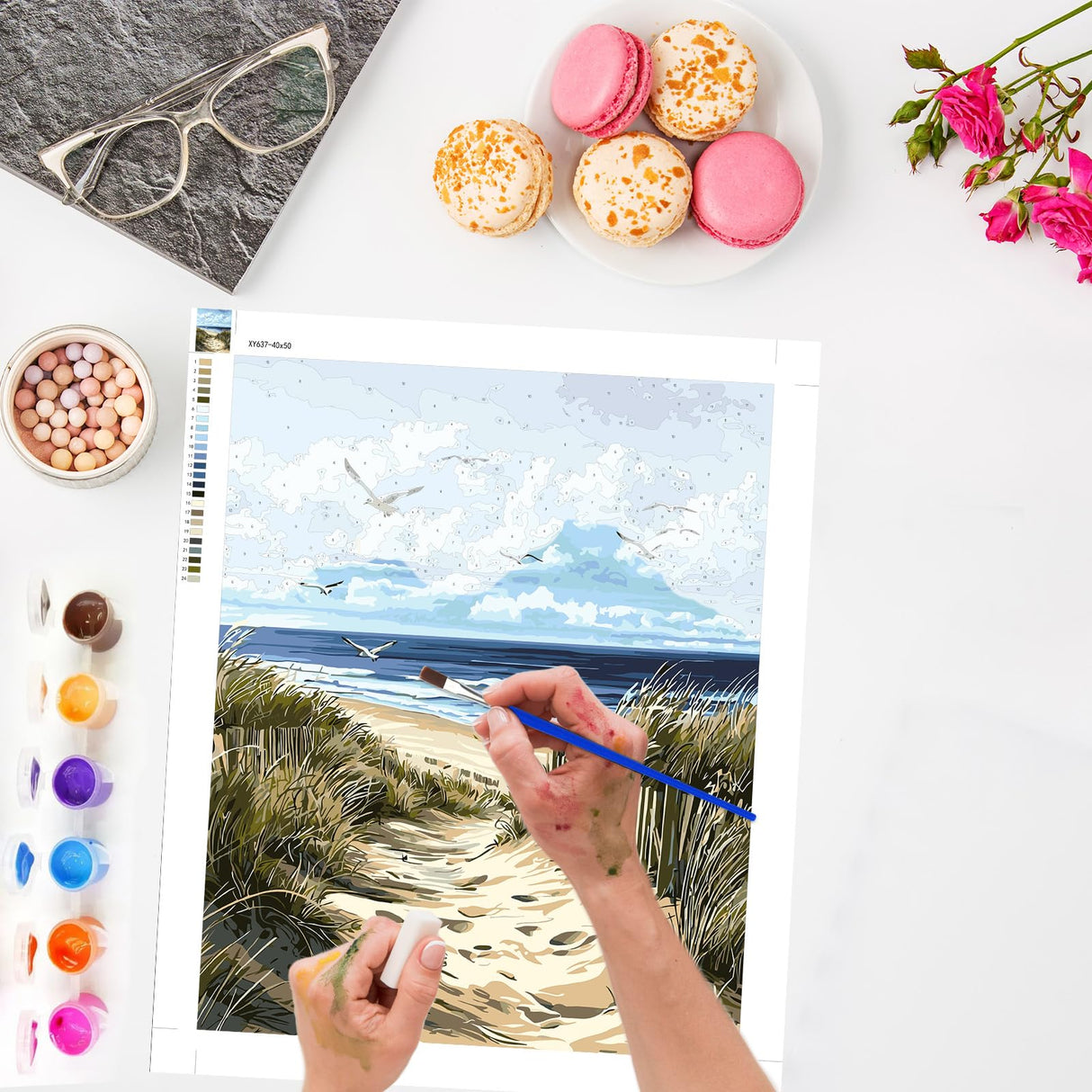 Lxmsja Sandy Beach Paint by Numbers Kit for Adults, Coastal Scene Acrylic Paint by Numbers for Adults Beginner, DIY Craft Supplies Oil Painting Kits for Home Wall Decor 16x20 inch (No Frame) Lxmsja