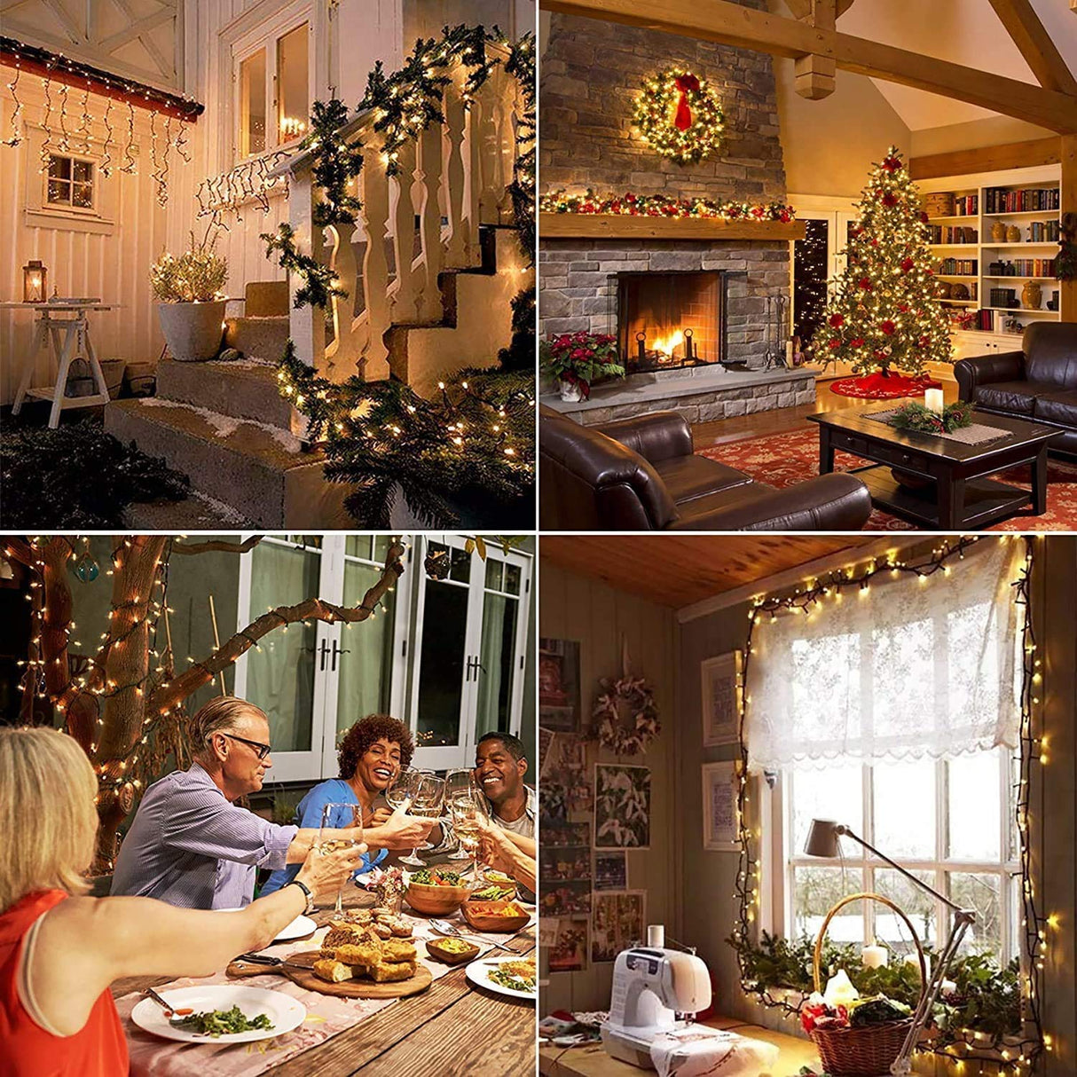 JMEXSUSS 500 LED Warm White Christmas Lights Indoor, 8 Modes Green Wire Christmas Tree Lights Outdoor Waterproof, Twinkle Fairy String Lights Plug in for Xmas Wedding Party Garden Patio JMEXSUSS