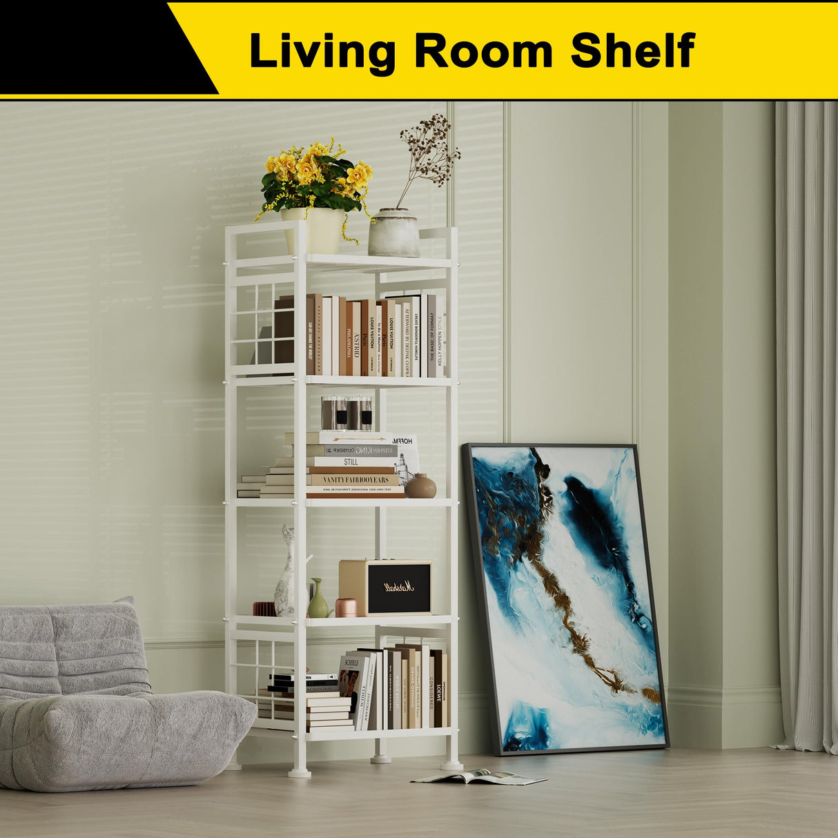 GIOTORENT 5-Wire Standing Storage Shelves, Metal Shelving Unit Pantry Rack for Laundry Kitchen Bathroom Organizer(White) GIOTORENT