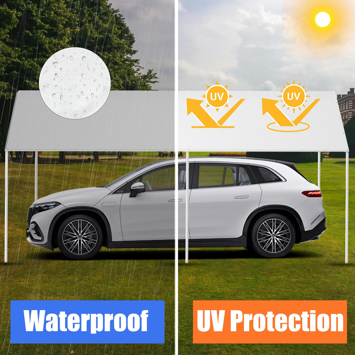 10 x 20 Ft Carport Replacement Canopy Cover, Heavy Duty Top Cover for Car Garage, Tear-Proof, Anti-UV & Waterproof Party Tent Shelter Tarp with 42 Ball Bungees (Only Cover, Frame Not Include) White QiaFantm