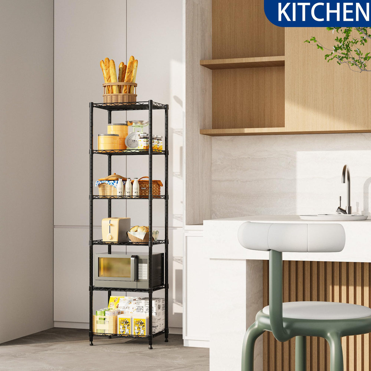 REGILLER 6 Wire Shelving Steel Storage Rack Adjustable Unit Shelves for Laundry Bathroom Kitchen Pantry Closet(Black,11.7" D x 16.8" W x 63" H) REGILLER