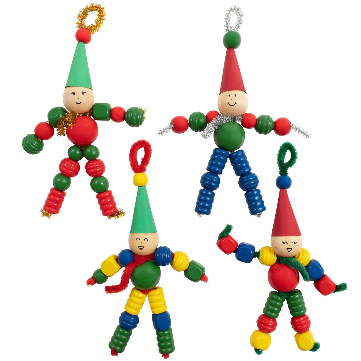 READY 2 LEARN Christmas Crafts - Create Your Own Bead Elves - Set of 4 - DIY Ornaments for Kids - Christmas Tree Decoration - All Materials Included READY 2 LEARN