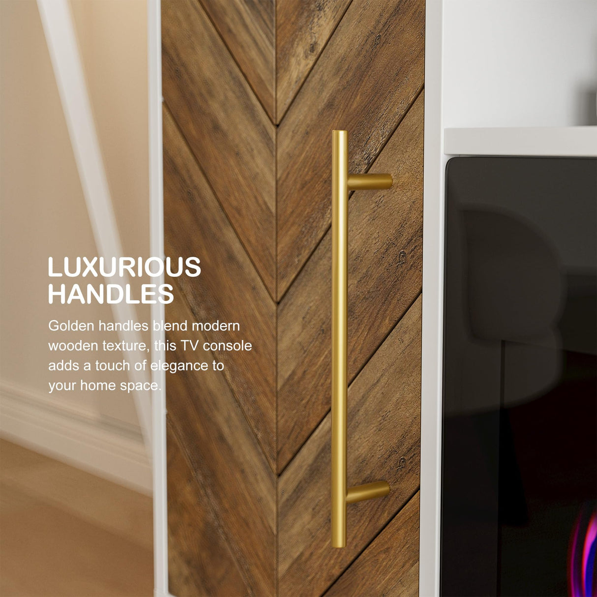 BELLEZE 68" Wood TV Stand with 36" Electric Fireplace, Entertainment Center with Storage Cabinet, Console Table for TVs up to 75 Inches, for Living Room, Bedroom - Harper (White Ebony) BELLEZE