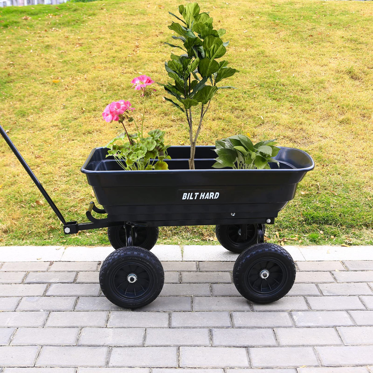 BILT HARD 4 Cu.Ft. 10" No-Flat Tires Poly Yard Dump Cart with 180° Rotating Handle, 600 lbs Capacity Heavy Duty Garden Carts and Wagons BILT HARD