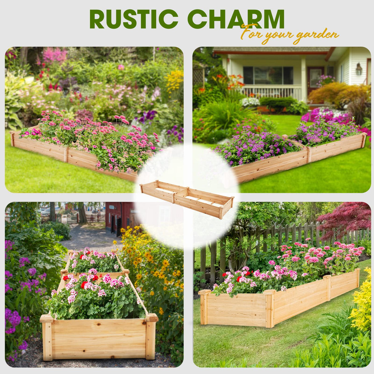 Idzo Raised Garden Bed, Durable Garden Box with Wax Oil Coated, 96 Inches Wood Planter with Non-Woven Lining Prevents Soil Moist, One Divider Box Make Organizing Your Plant Crops Easier IDZO